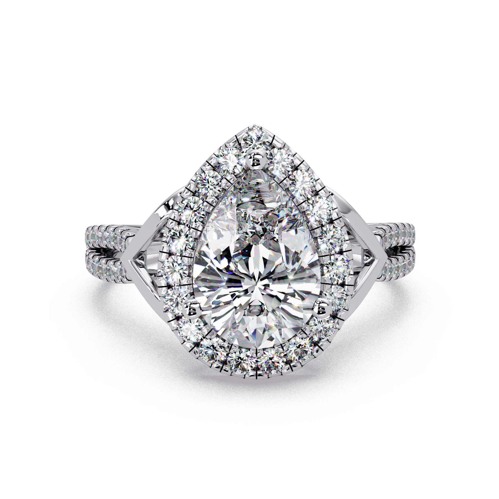 Pear Cut Lab Grown Diamond Halo Ring With Split Shank