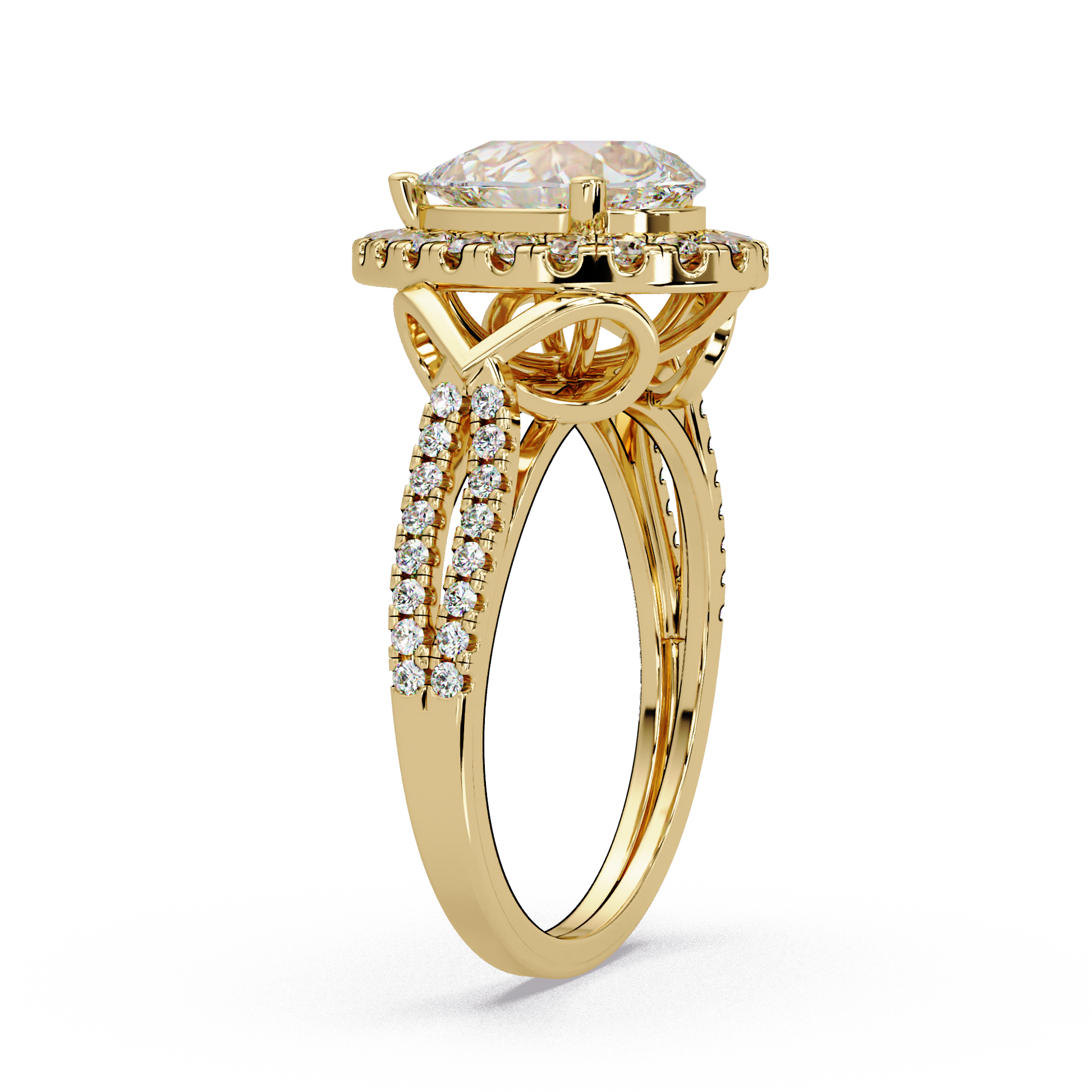 Pear Cut Lab Grown Diamond Halo Ring With Split Shank