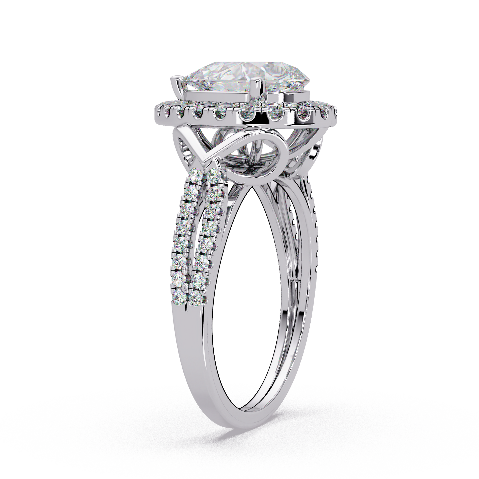 Pear Cut Lab Grown Diamond Halo Ring With Split Shank