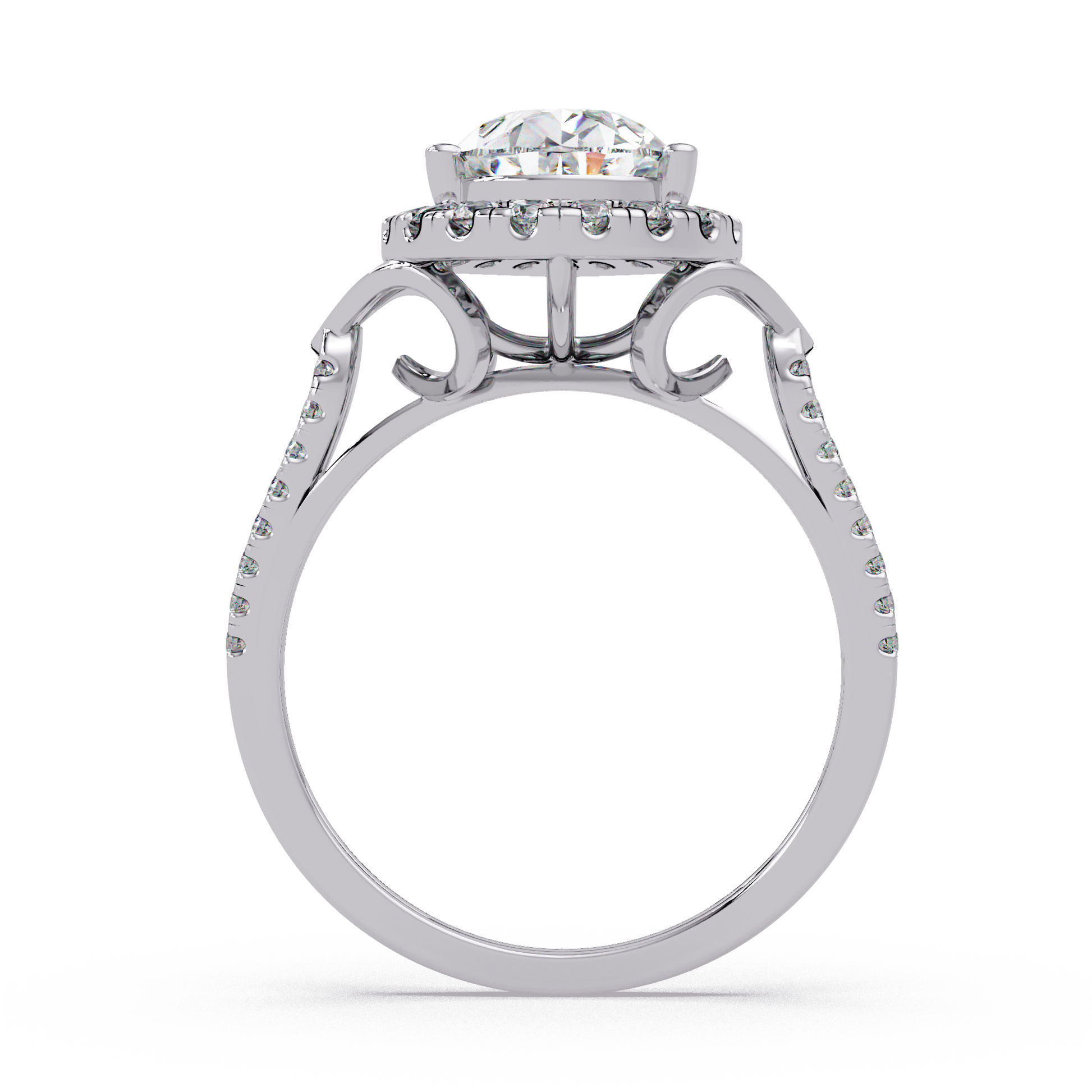 Pear Cut Lab Grown Diamond Halo Ring With Split Shank