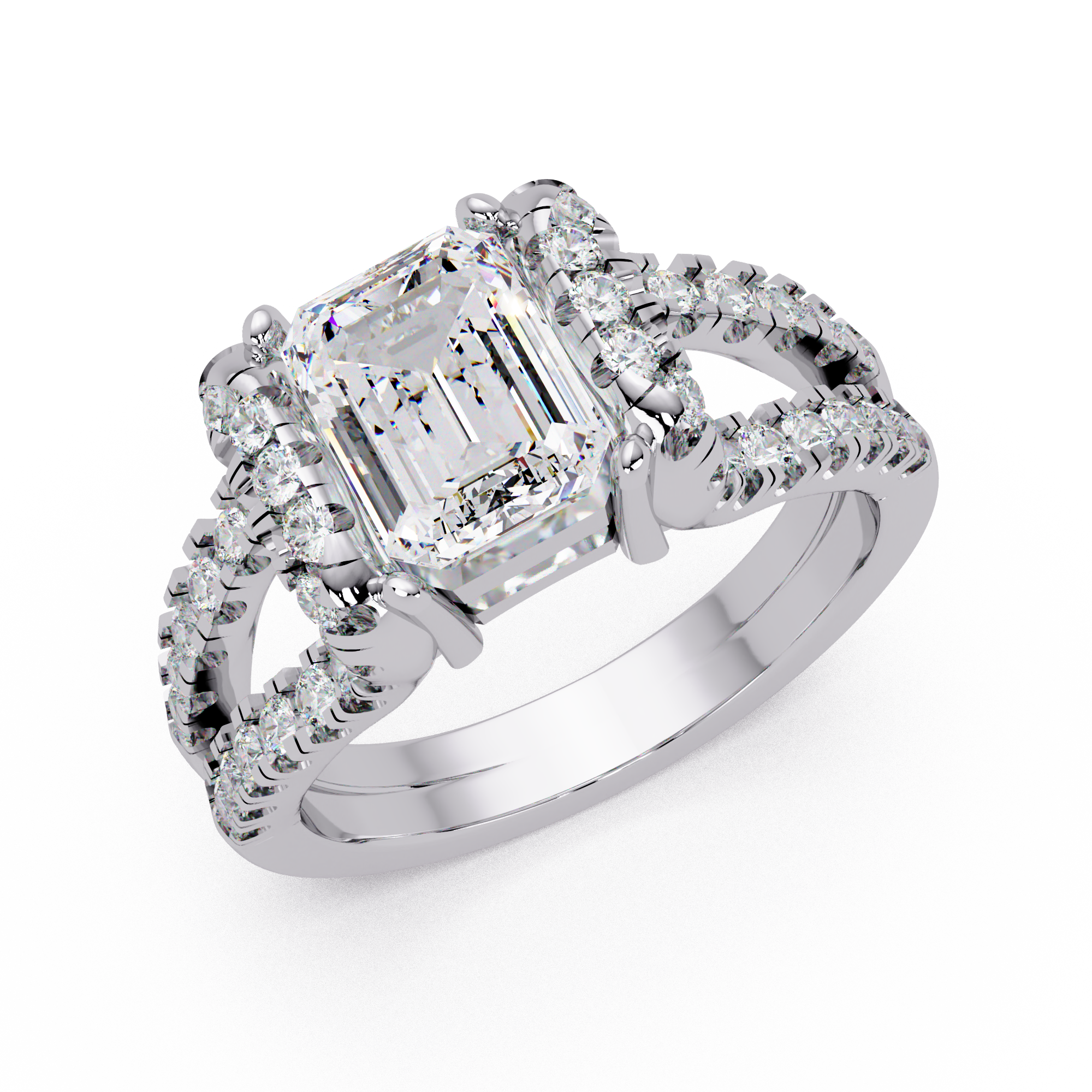 Emerald Cut Lab Grown Diamond in Split Shank