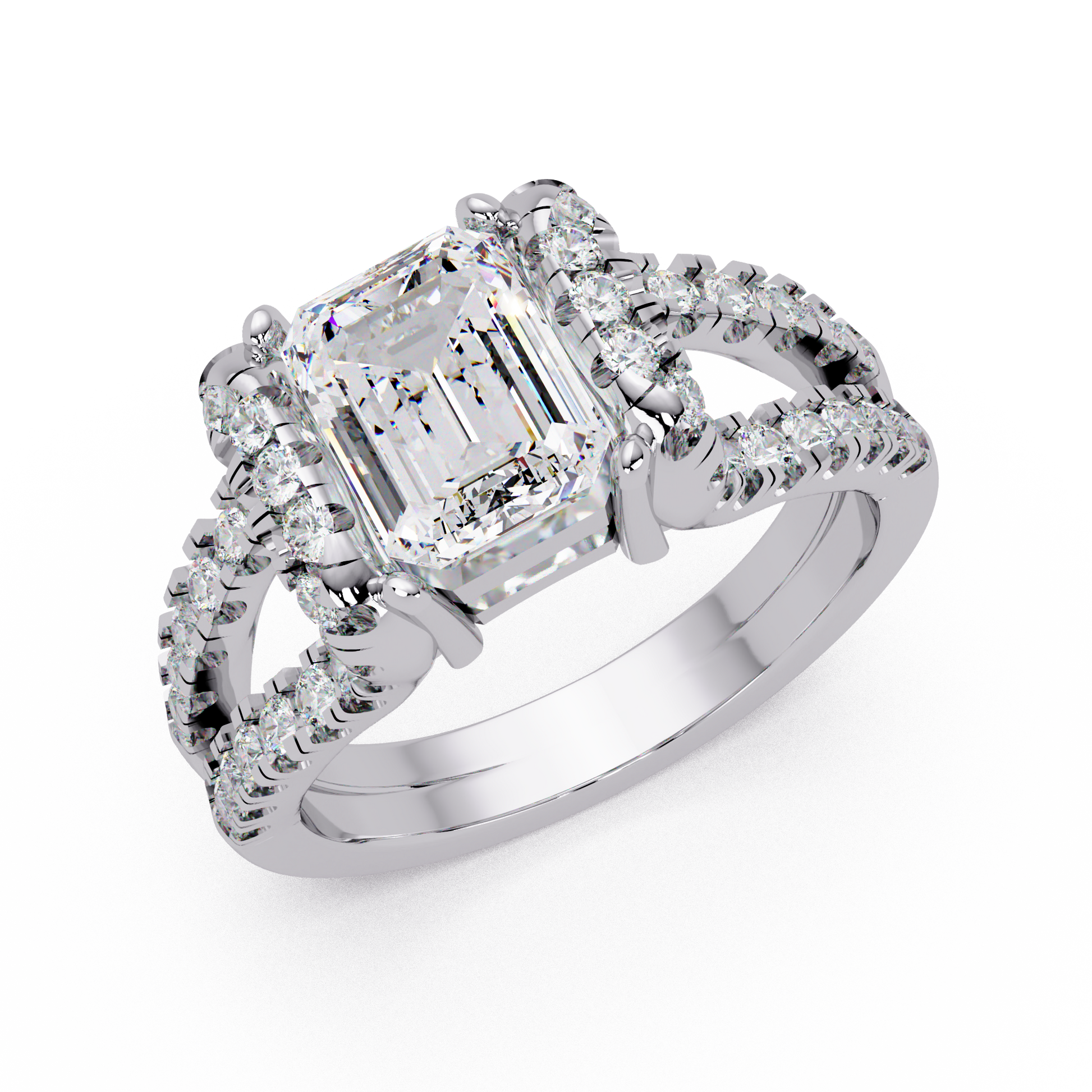 Emerald Cut Lab Grown Diamond in Split Shank