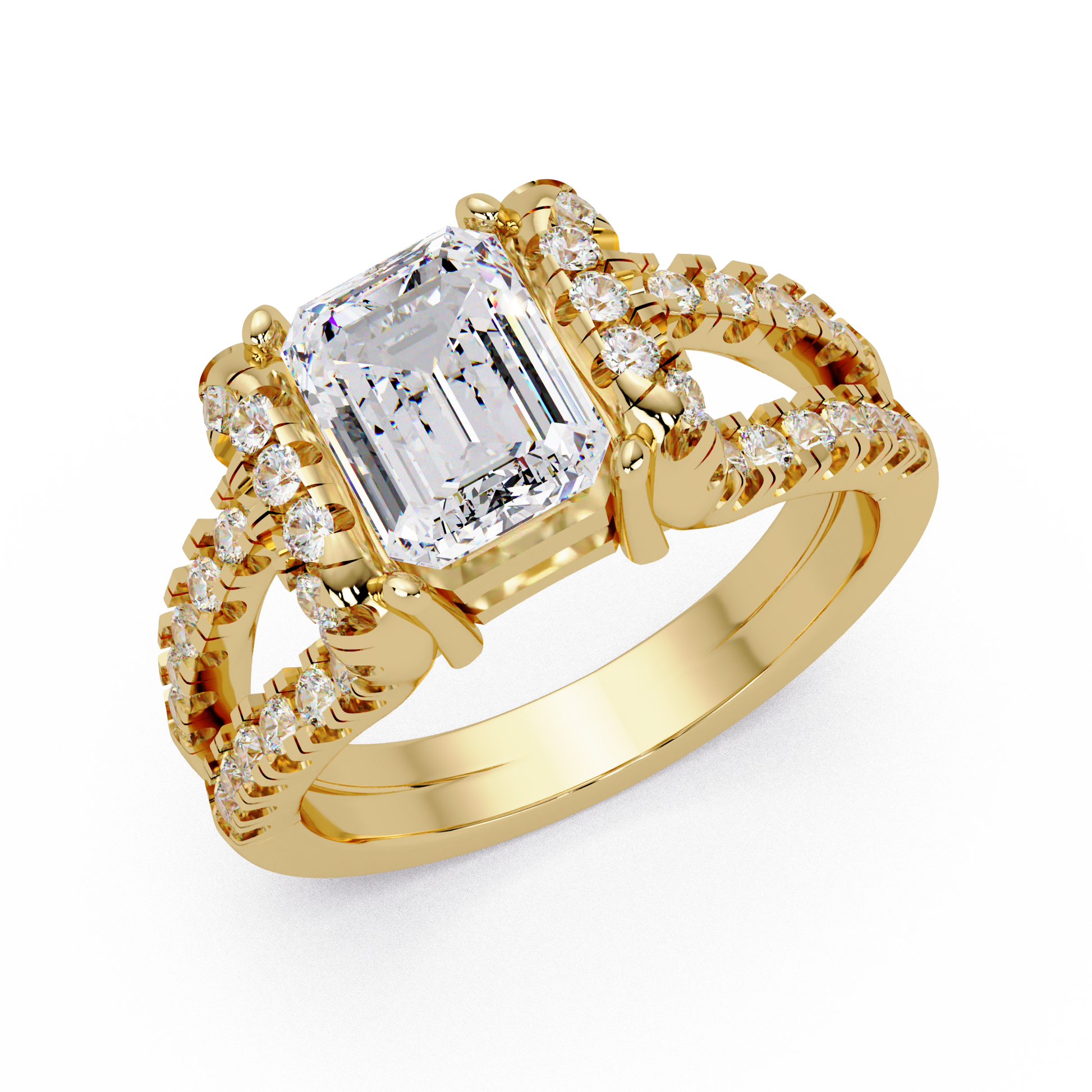 Emerald Cut Lab Grown Diamond in Split Shank