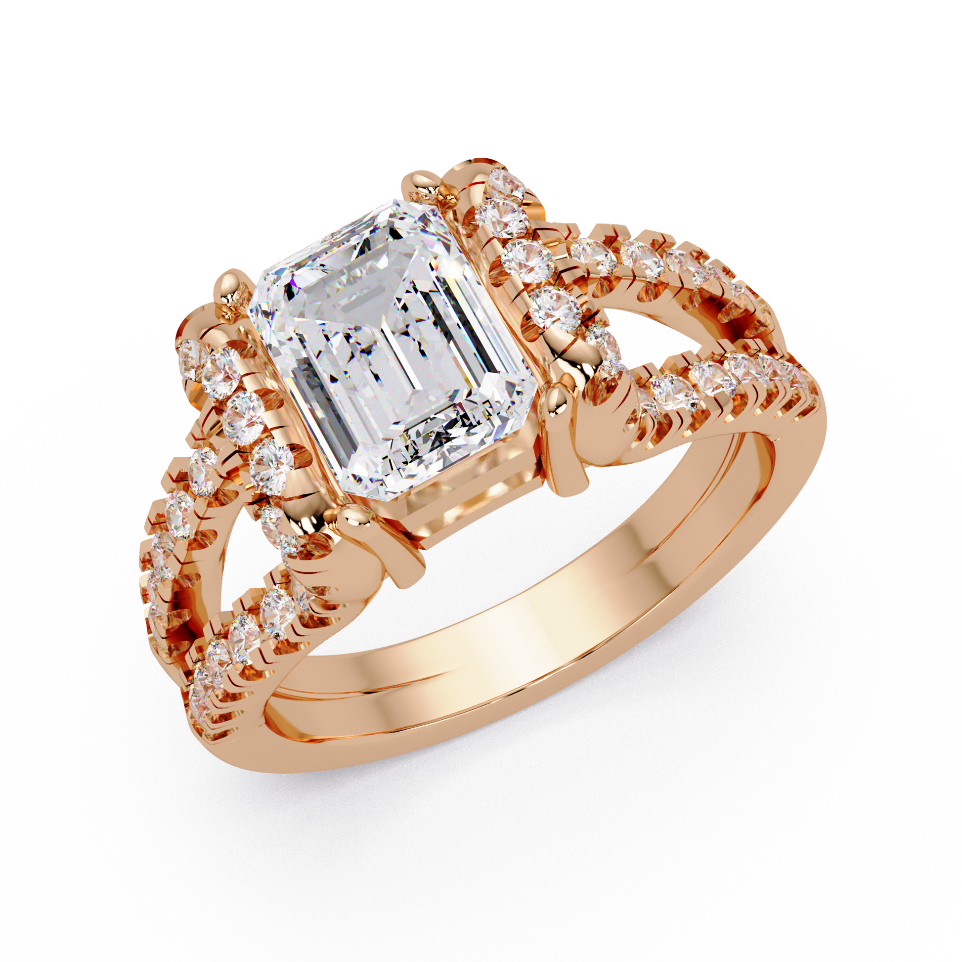 Emerald Cut Lab Grown Diamond in Split Shank