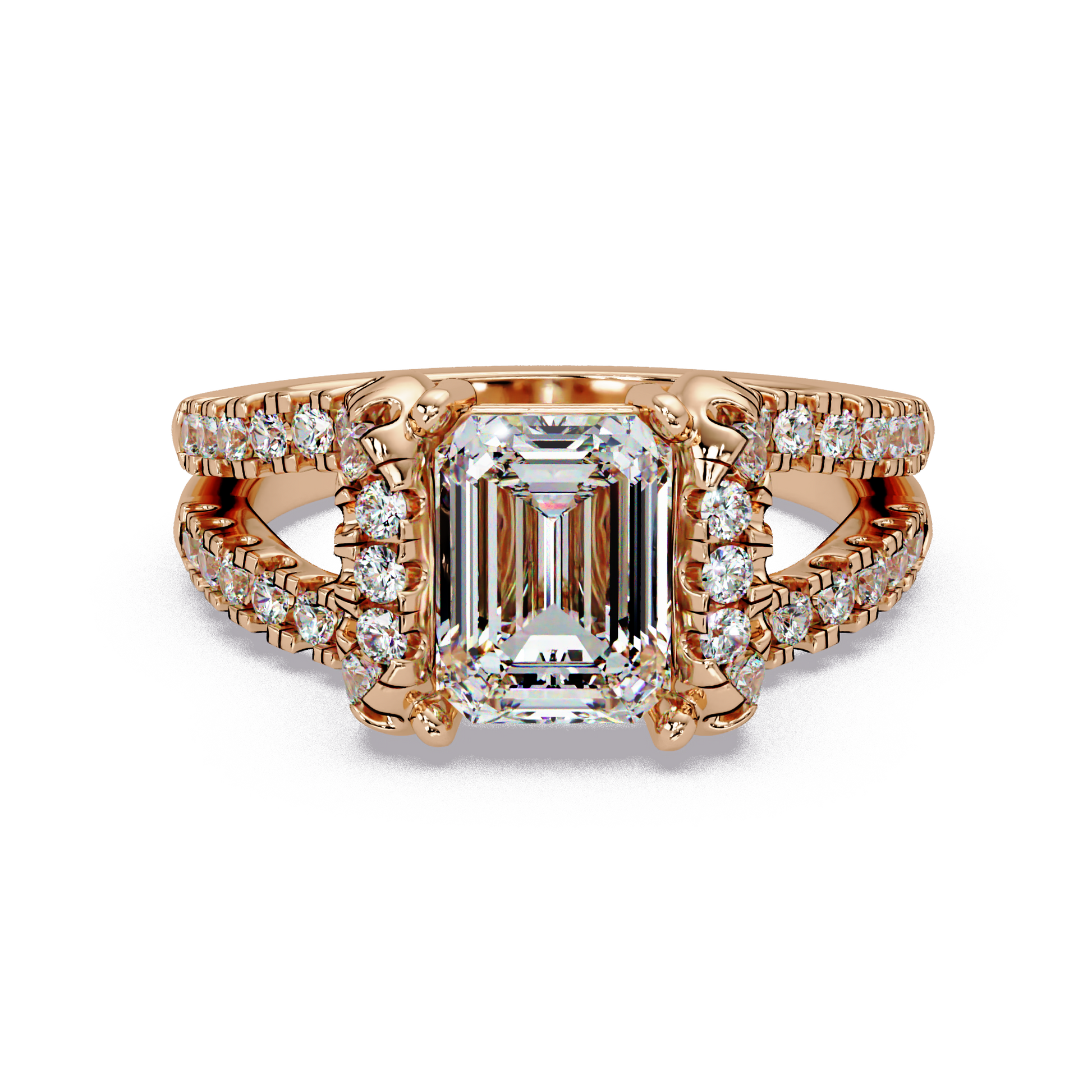 Emerald Cut Lab Grown Diamond in Split Shank