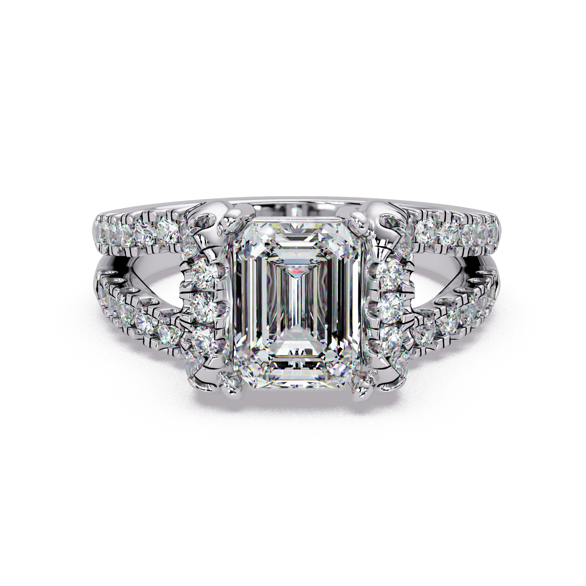Emerald Cut Lab Grown Diamond in Split Shank