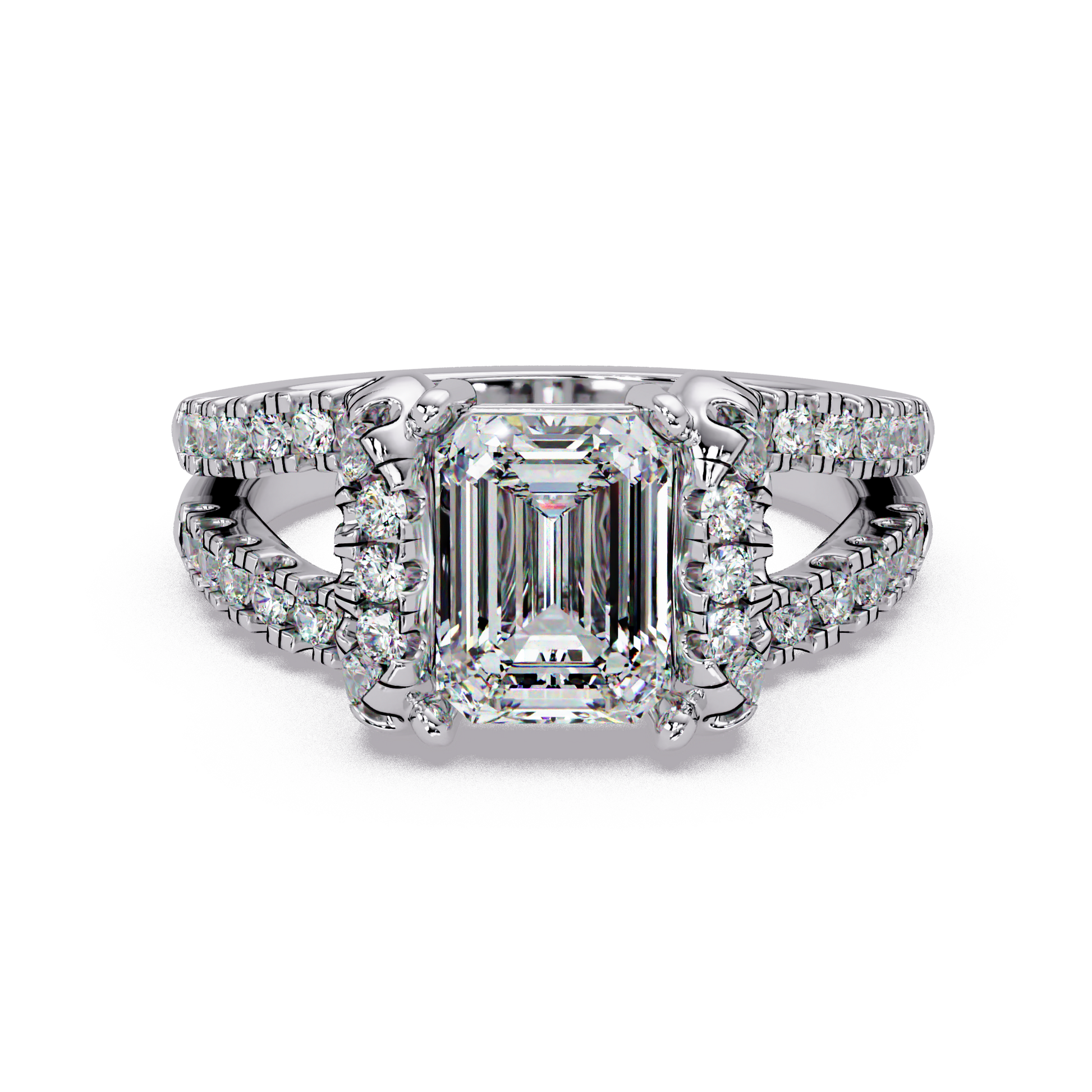 Emerald Cut Lab Grown Diamond in Split Shank