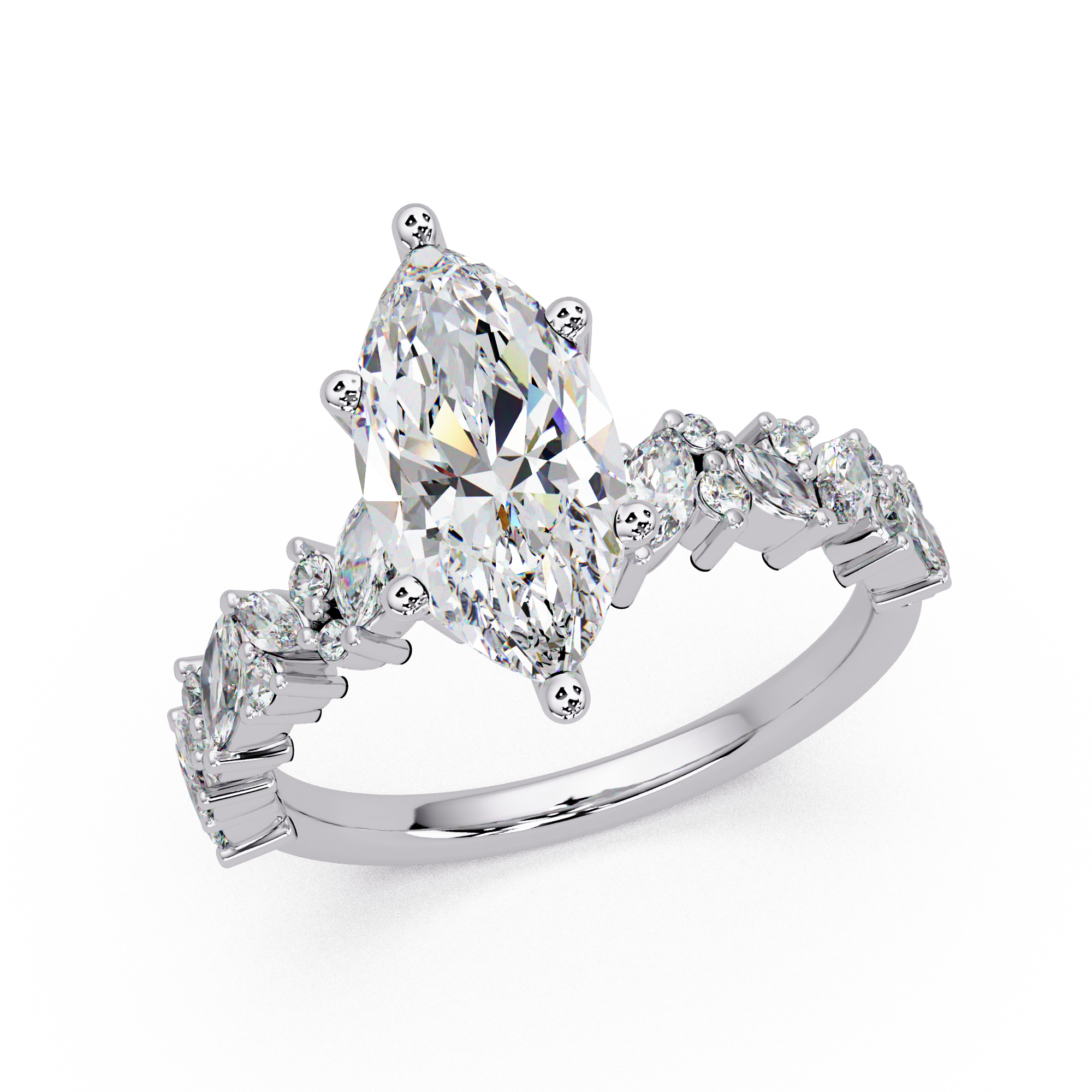 Marquise Cut Lab Grown Diamond Accented Shank