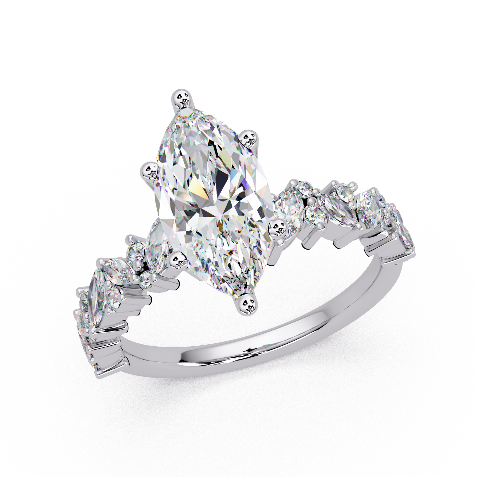 Marquise Cut Lab Grown Diamond Accented Shank