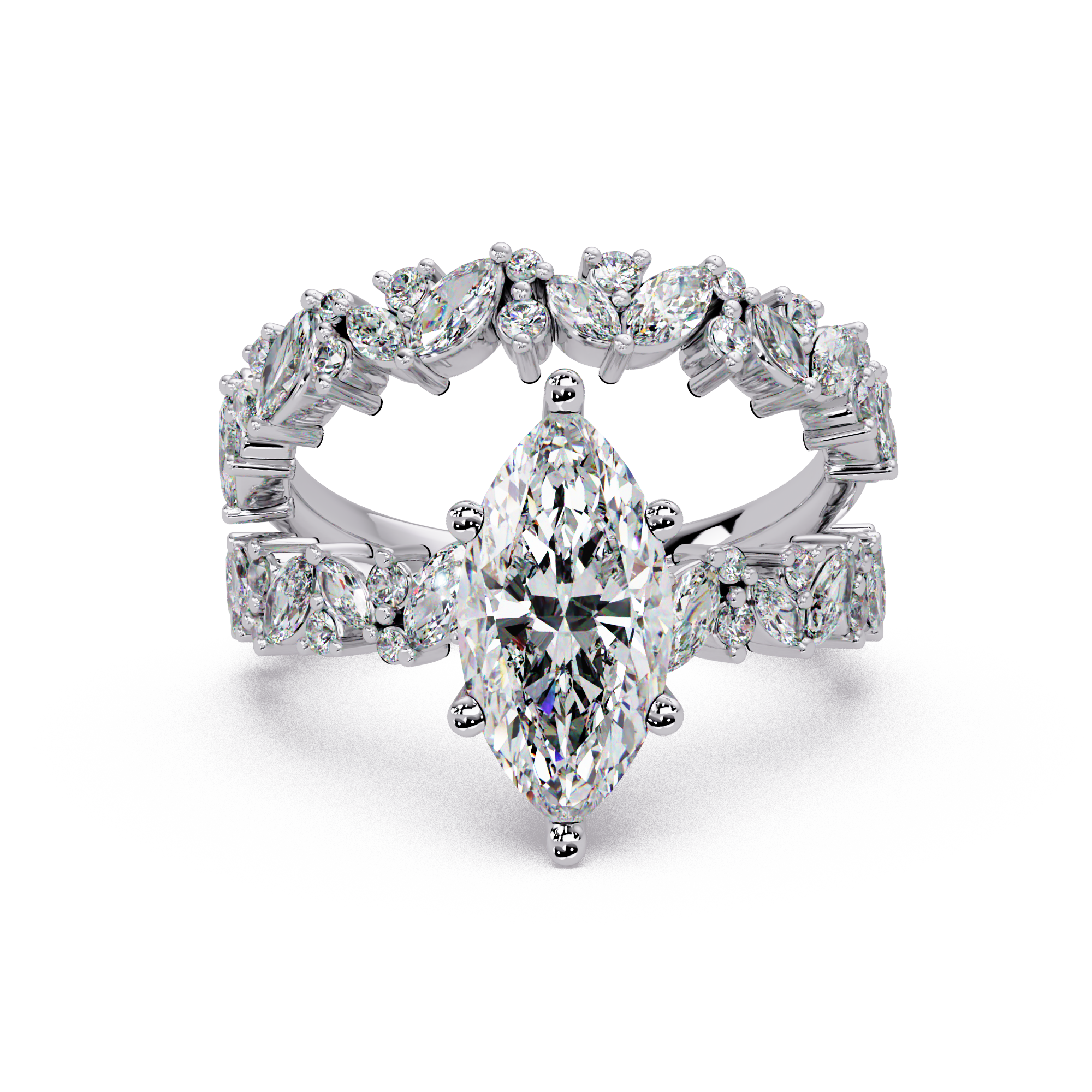 Marquise Cut Lab Grown Diamond Accented Shank