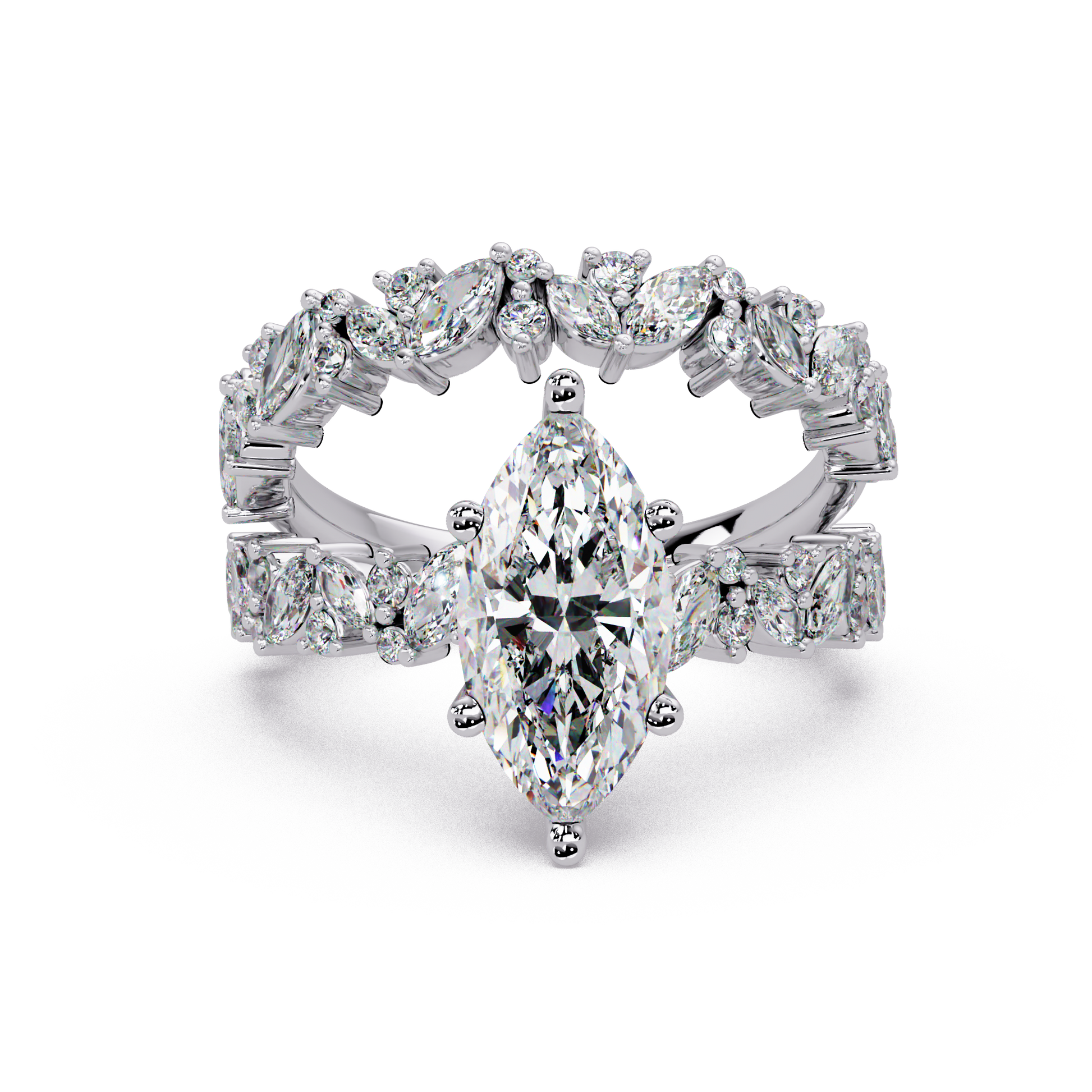 Marquise Cut Lab Grown Diamond Accented Shank