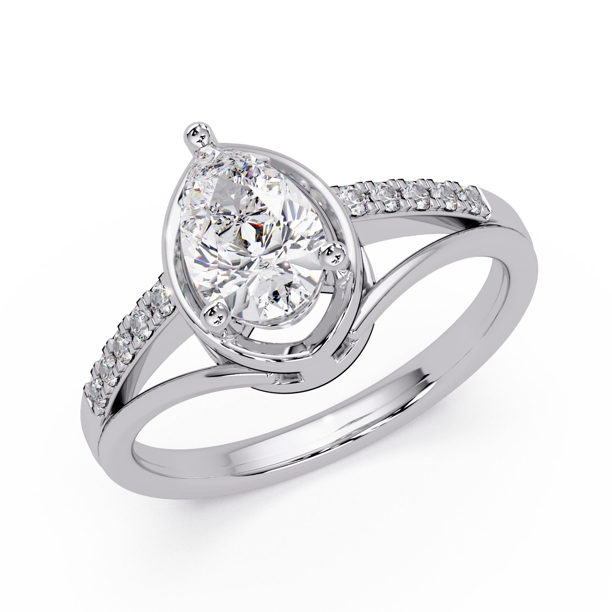 Pear Cut Lab Grown Diamond Engagement Ring in Split Shank