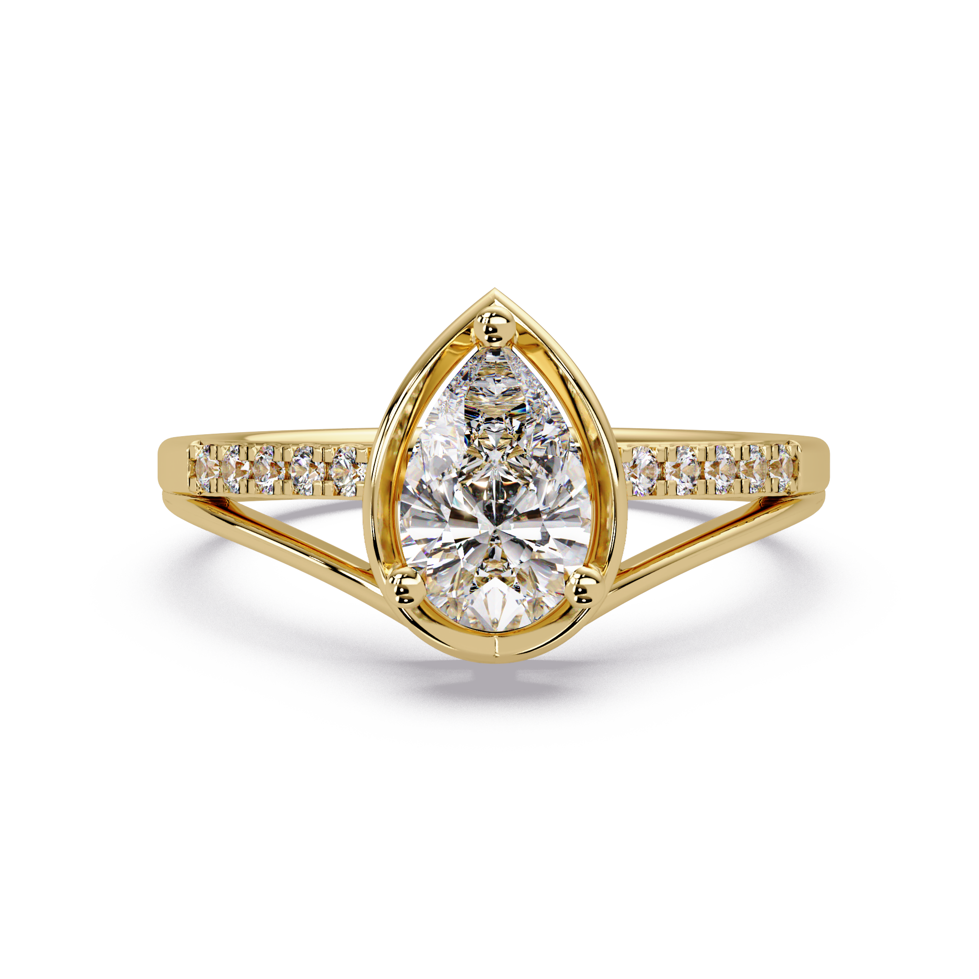 Pear Cut Lab Grown Diamond Engagement Ring in Split Shank