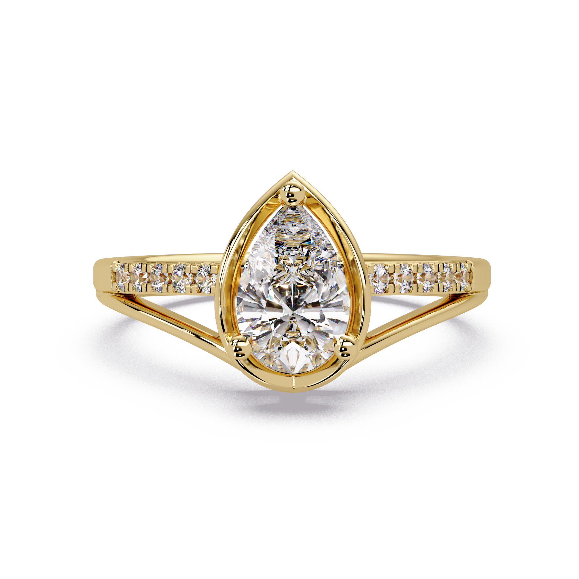 Pear Cut Lab Grown Diamond Engagement Ring in Split Shank