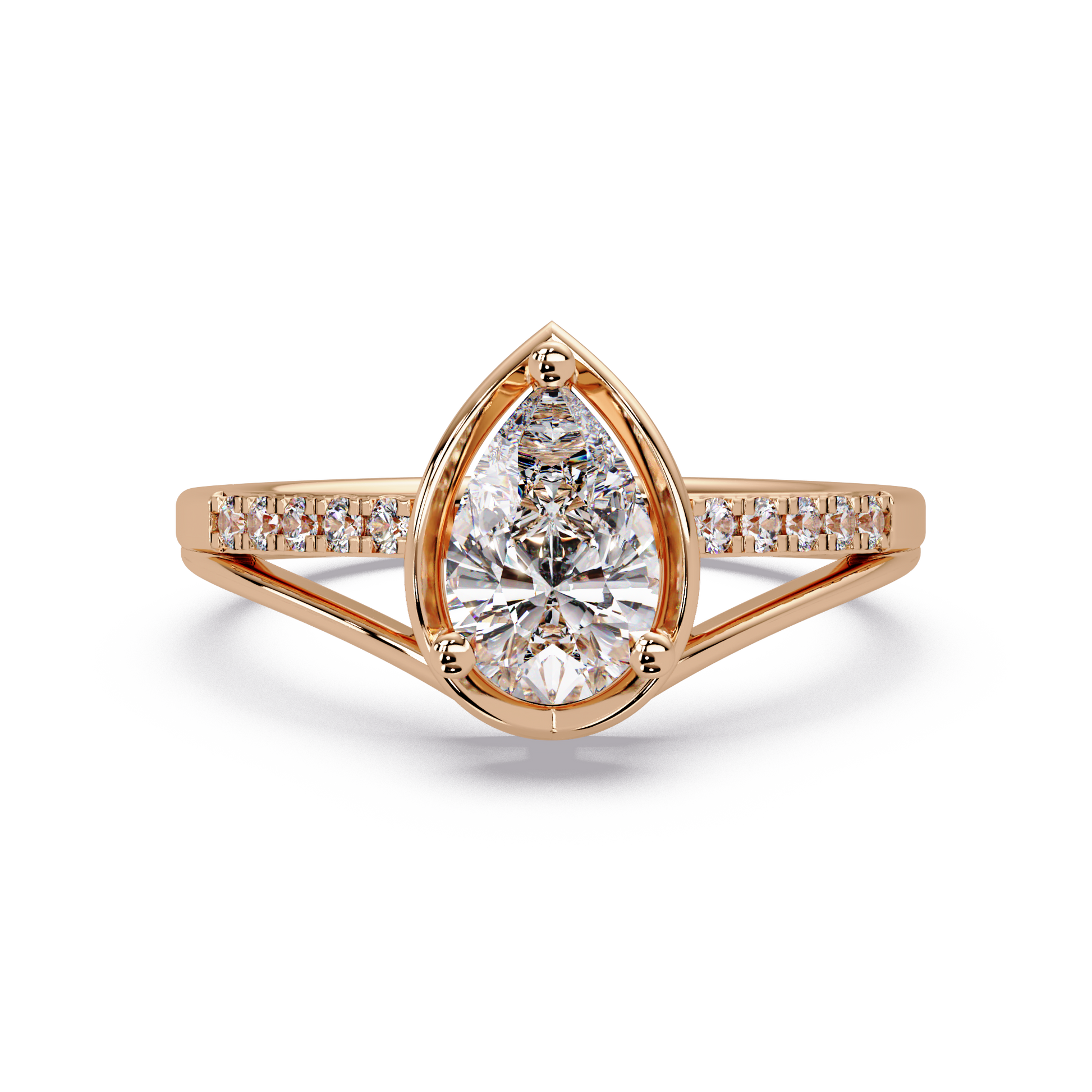 Pear Cut Lab Grown Diamond Engagement Ring in Split Shank