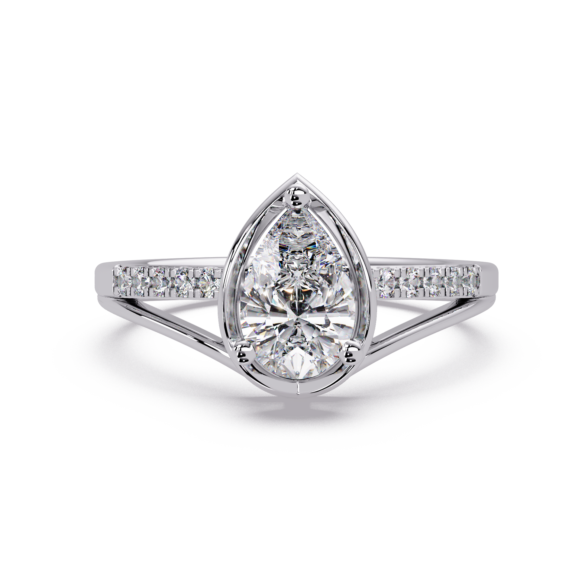 Pear Cut Lab Grown Diamond Engagement Ring in Split Shank