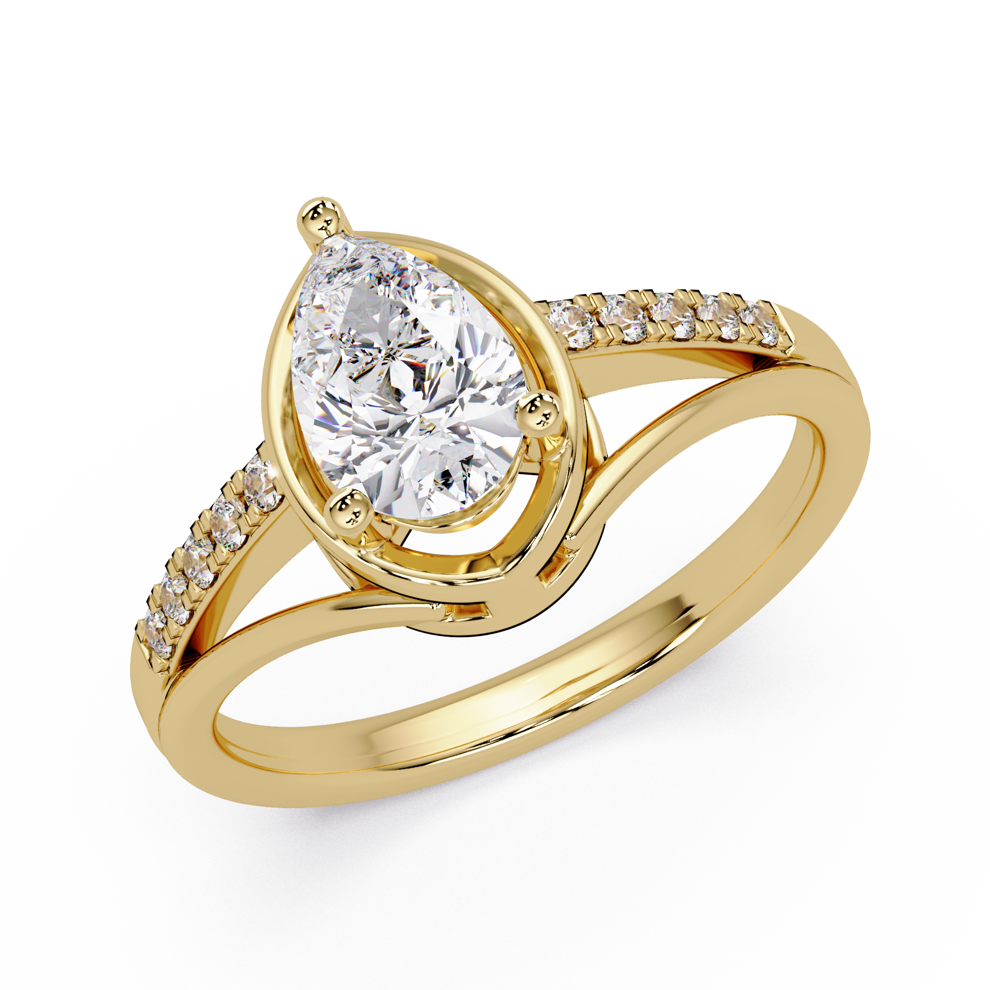 Pear Cut Lab Grown Diamond Engagement Ring in Split Shank