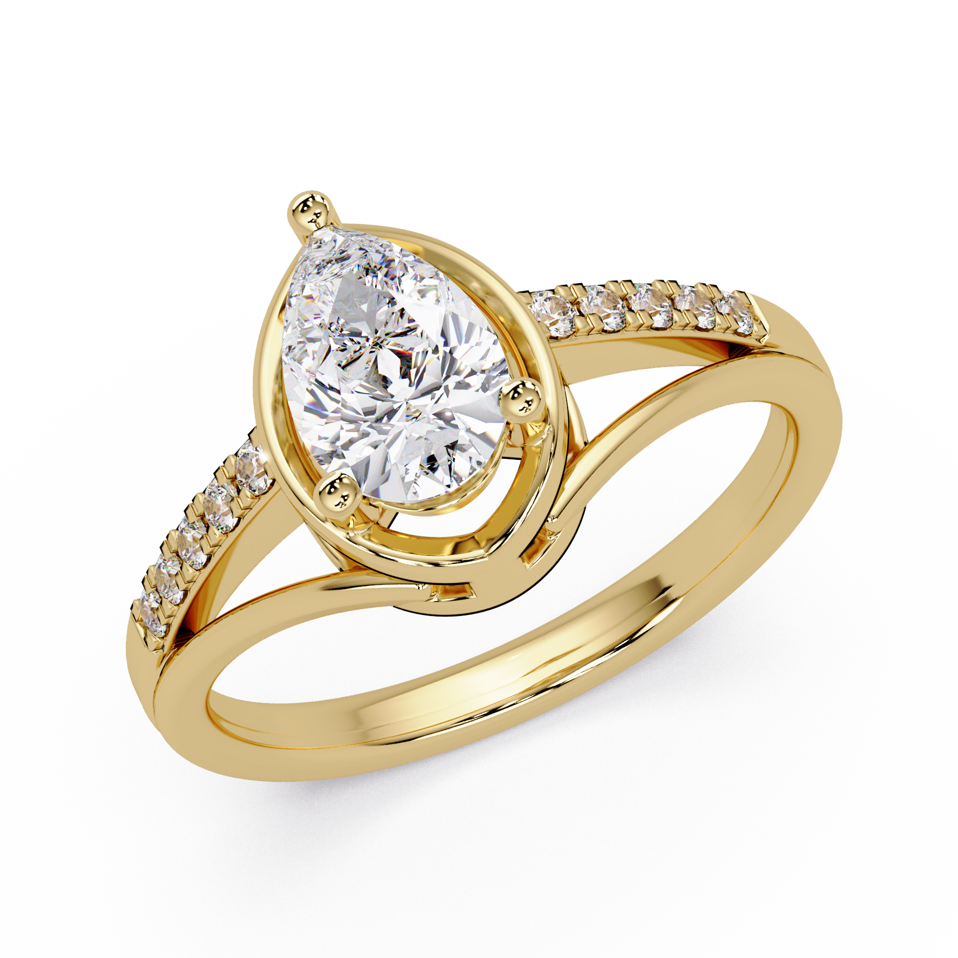Pear Cut Lab Grown Diamond Engagement Ring in Split Shank