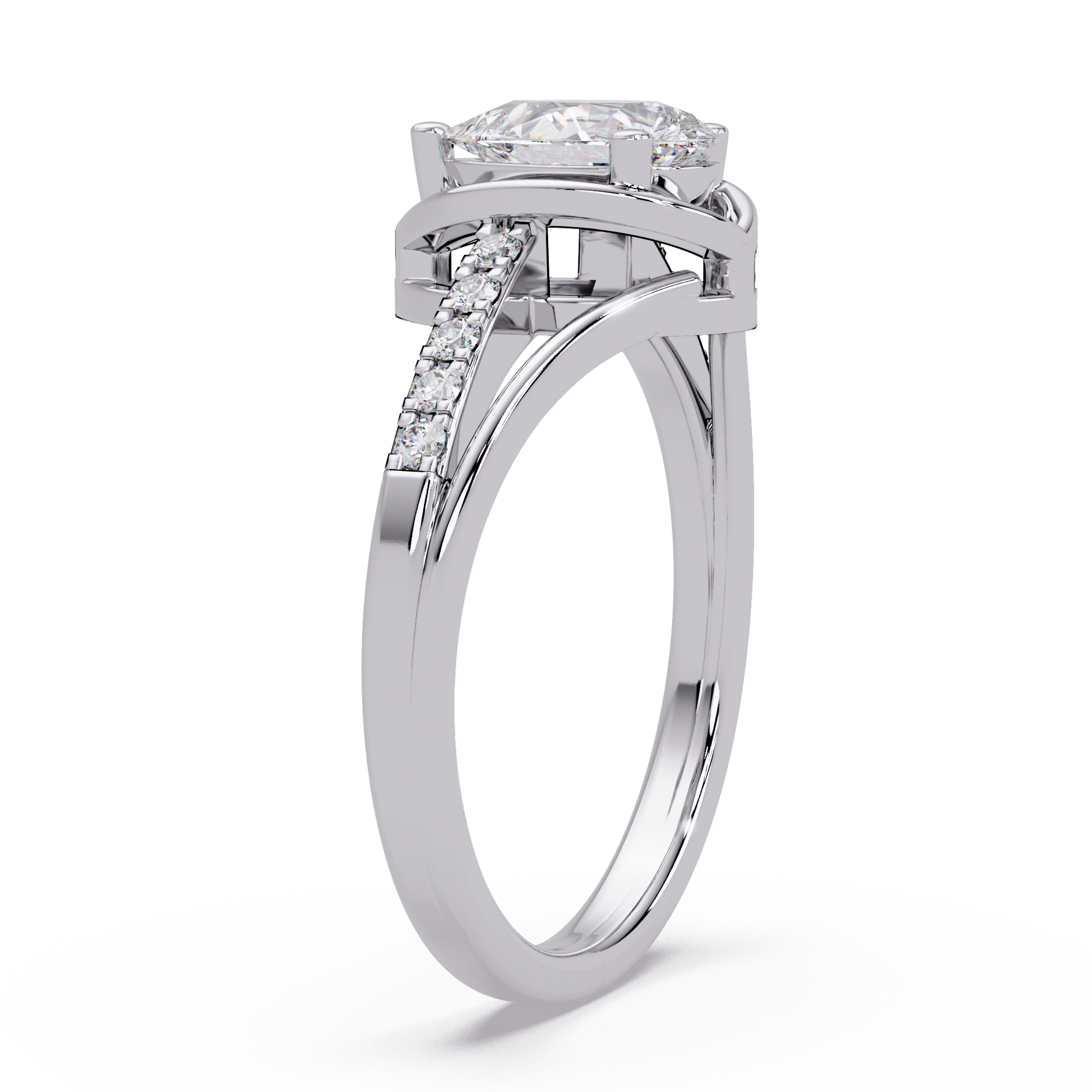 Pear Cut Lab Grown Diamond Engagement Ring in Split Shank