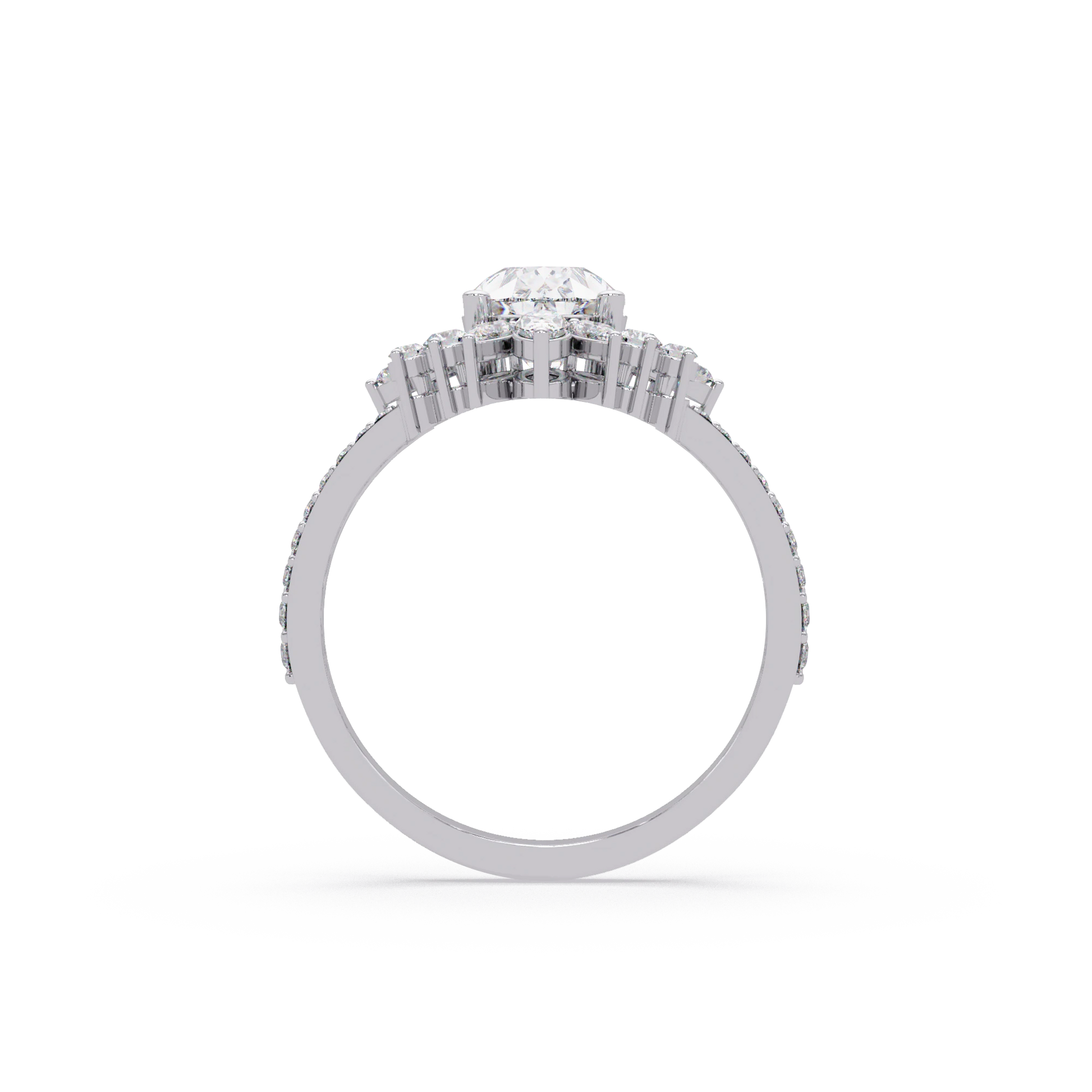 Pear Cut Lab Grown Diamond Engagement Ring Floral Halo Bridal Set with Marquise Diamond Accents