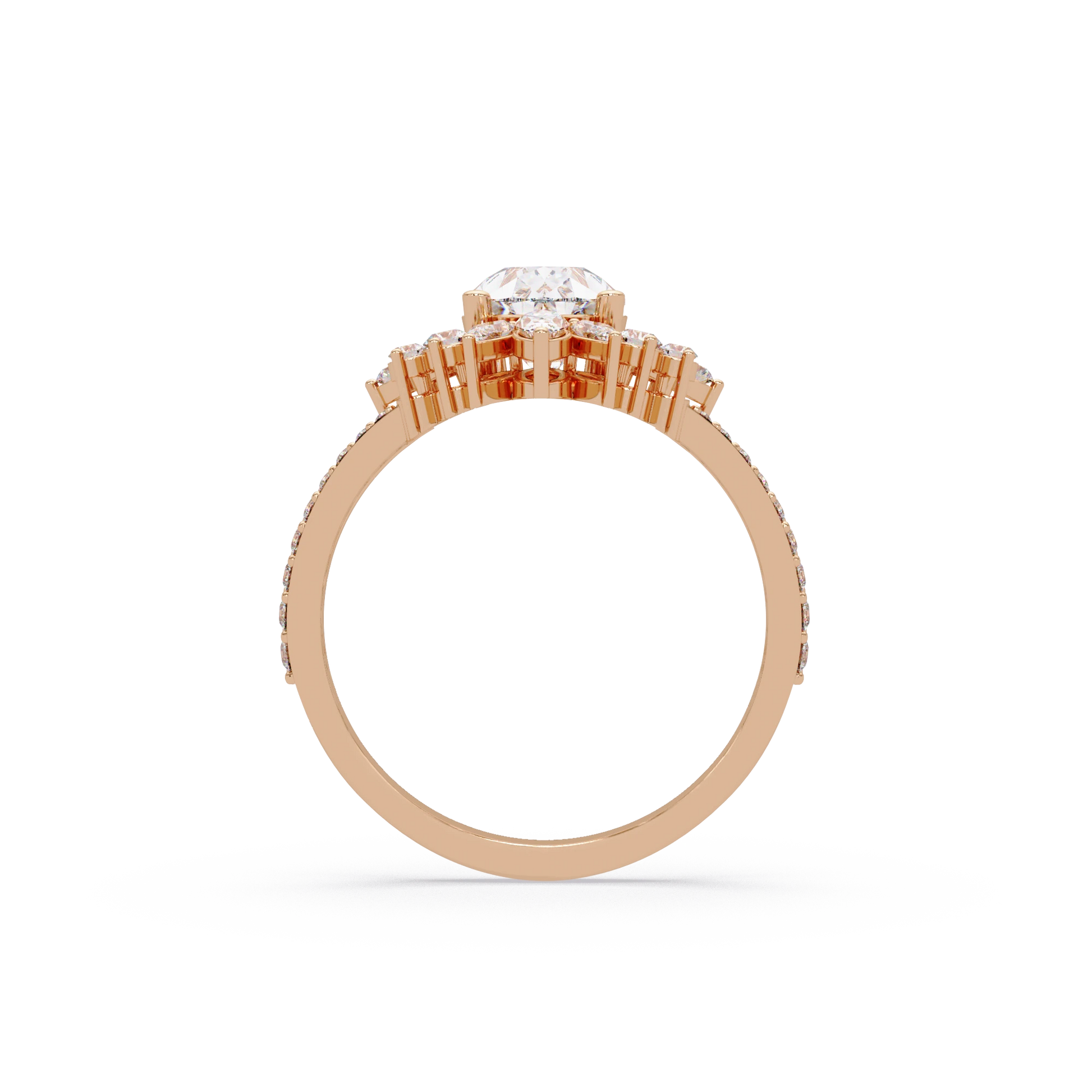 Pear Cut Lab Grown Diamond Engagement Ring Floral Halo Bridal Set with Marquise Diamond Accents