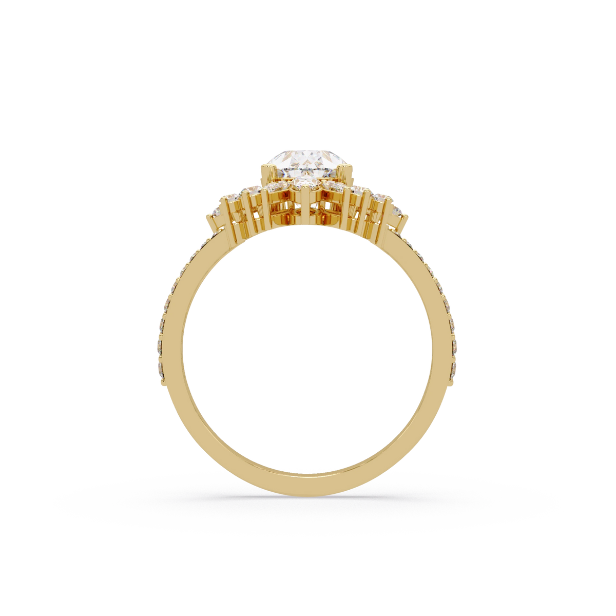 Pear Cut Lab Grown Diamond Engagement Ring Floral Halo Bridal Set with Marquise Diamond Accents
