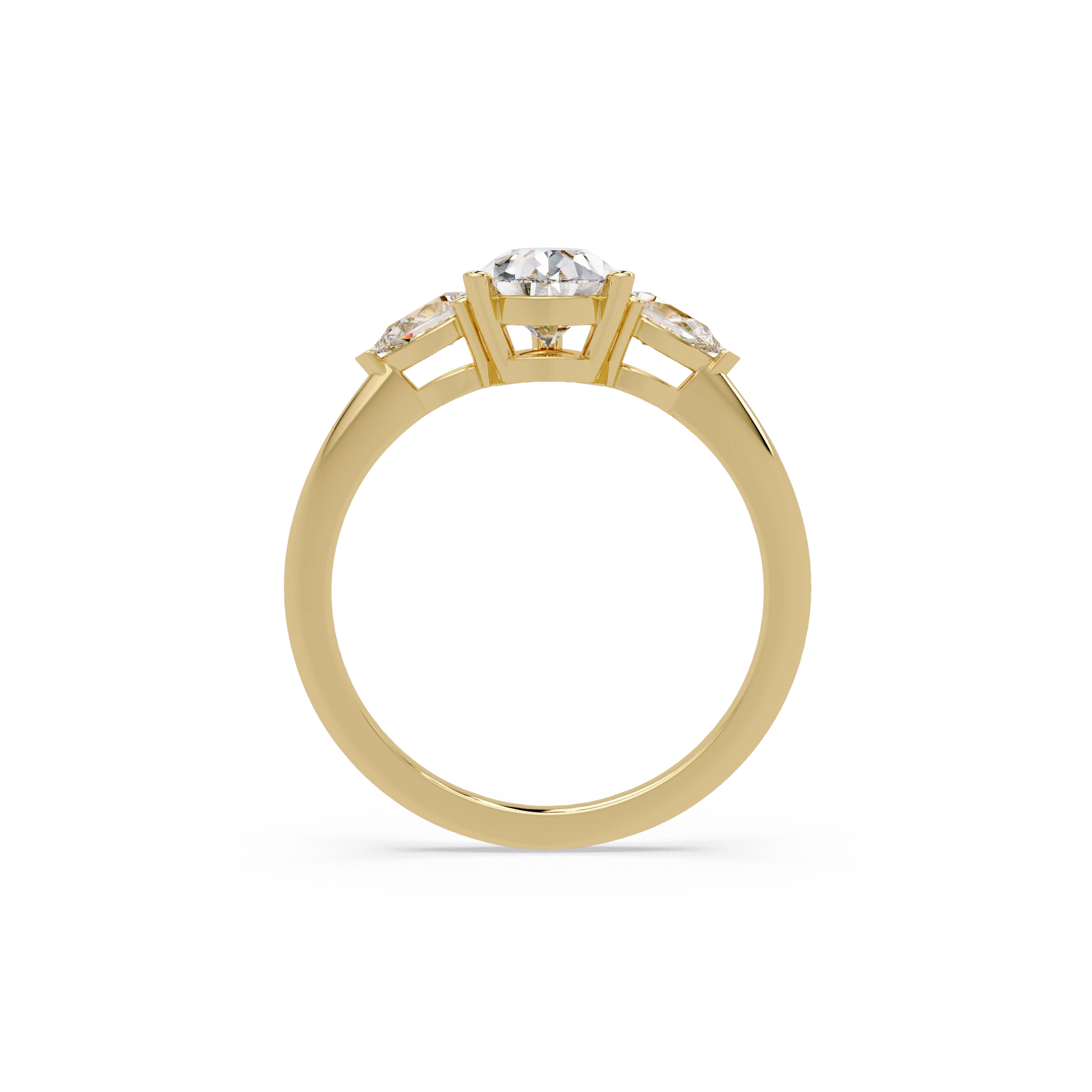 Pear Cut Lab Grown Diamond Engagement Ring Three Stone Gold Solitaire with Round Side Diamonds