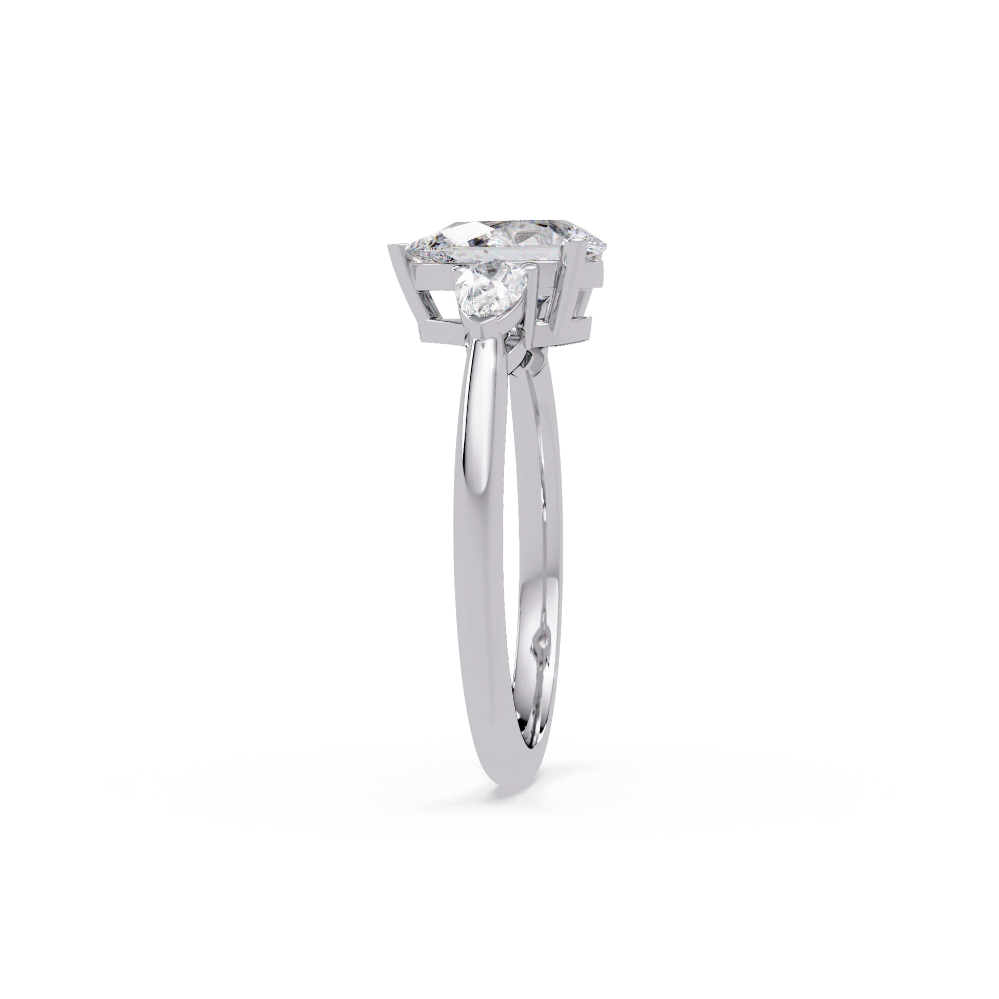 Pear Cut Lab Grown Diamond Engagement Ring Three Stone Gold Solitaire with Round Side Diamonds