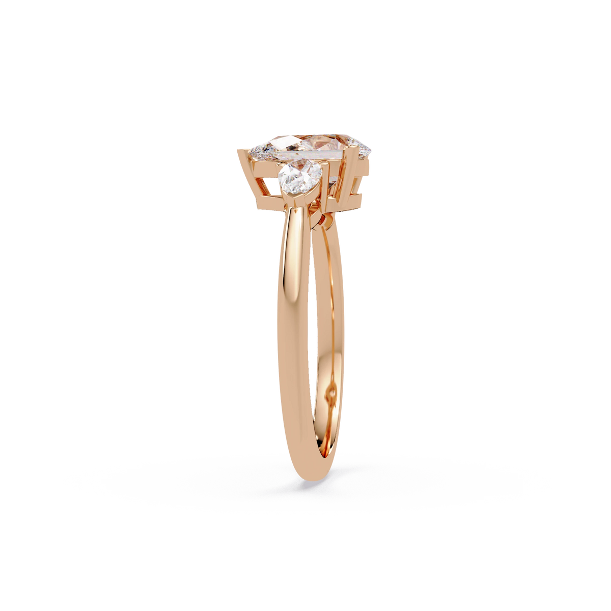 Pear Cut Lab Grown Diamond Engagement Ring Three Stone Gold Solitaire with Round Side Diamonds
