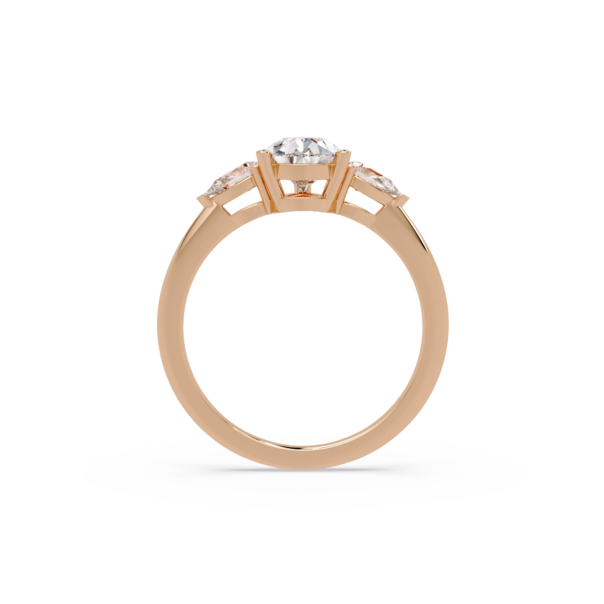 Pear Cut Lab Grown Diamond Engagement Ring Three Stone Gold Solitaire with Round Side Diamonds