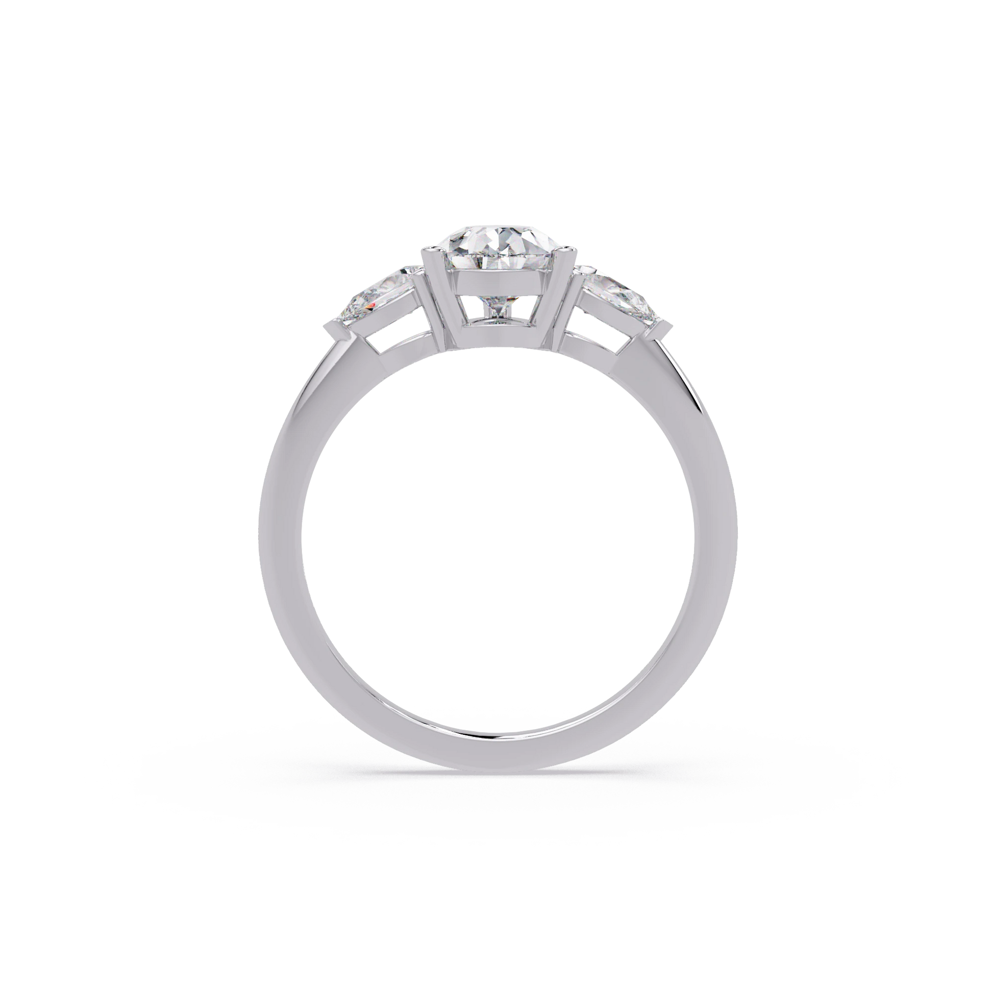 Pear Cut Lab Grown Diamond Engagement Ring Three Stone Gold Solitaire with Round Side Diamonds
