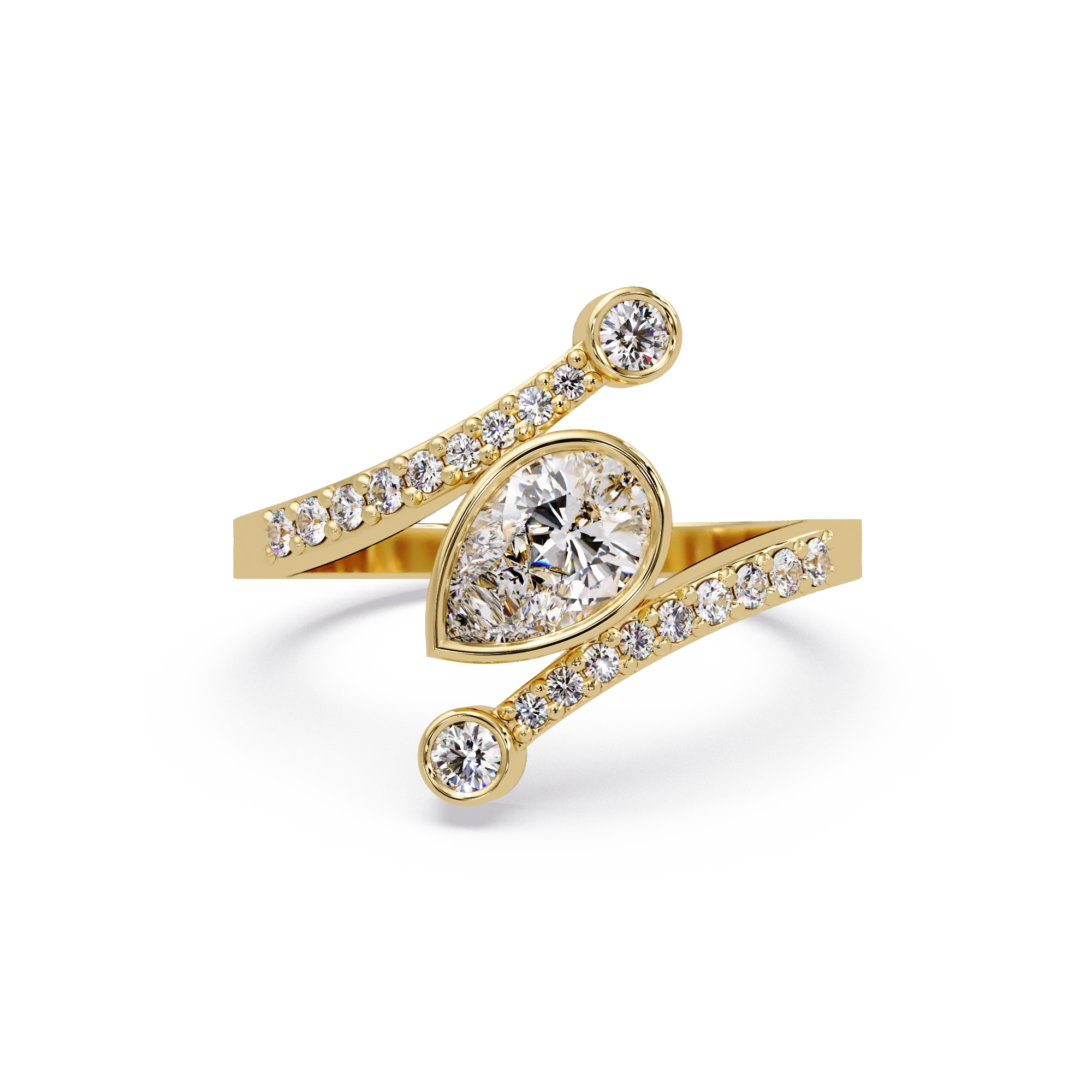 Pear Cut Lab Grown Diamond Engagement Ring Bypass Ring with Pave Diamond Crossover Band in White Gold