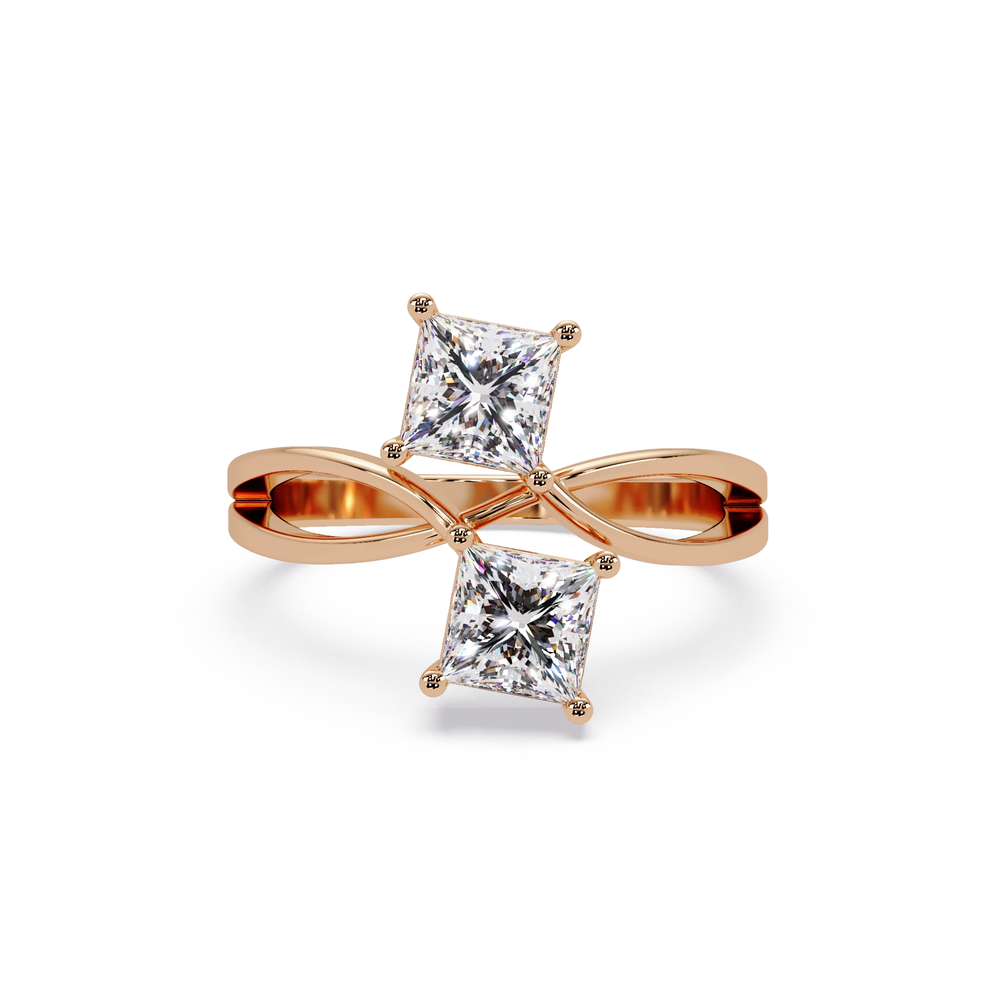 Princess Cut Lab Grown Diamond Ring Double Stone Infinity Bypass Engagement Ring in White Gold