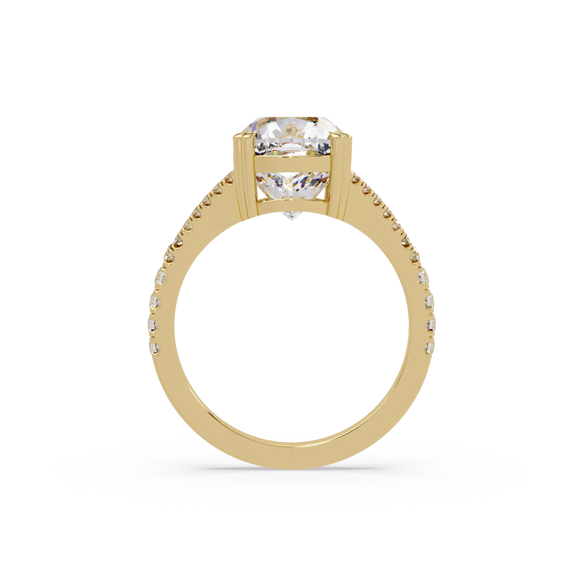 Elongated Cushion Cut Lab Grown Diamond Engagement Ring Solitaire with Double Pavé Split Shank in Rose Gold