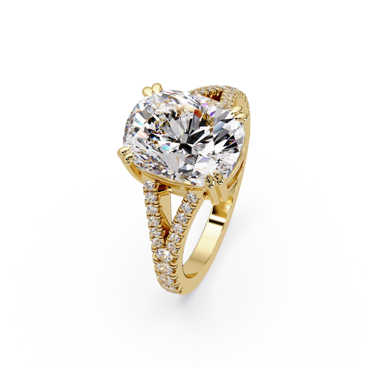 Elongated Cushion Cut Lab Grown Diamond Engagement Ring Solitaire with Double Pavé Split Shank in Rose Gold