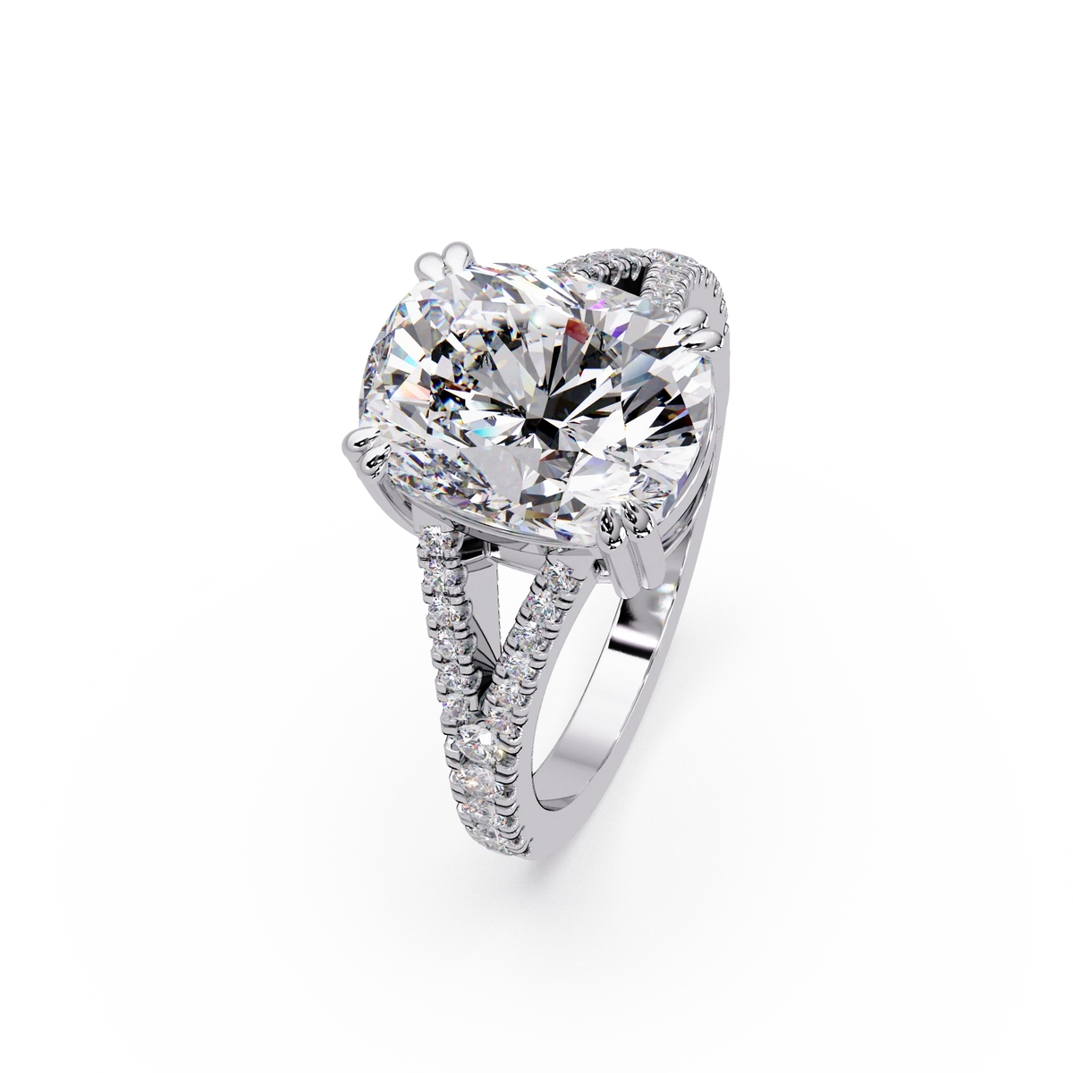 Elongated Cushion Cut Lab Grown Diamond Engagement Ring Solitaire with Double Pavé Split Shank in Rose Gold