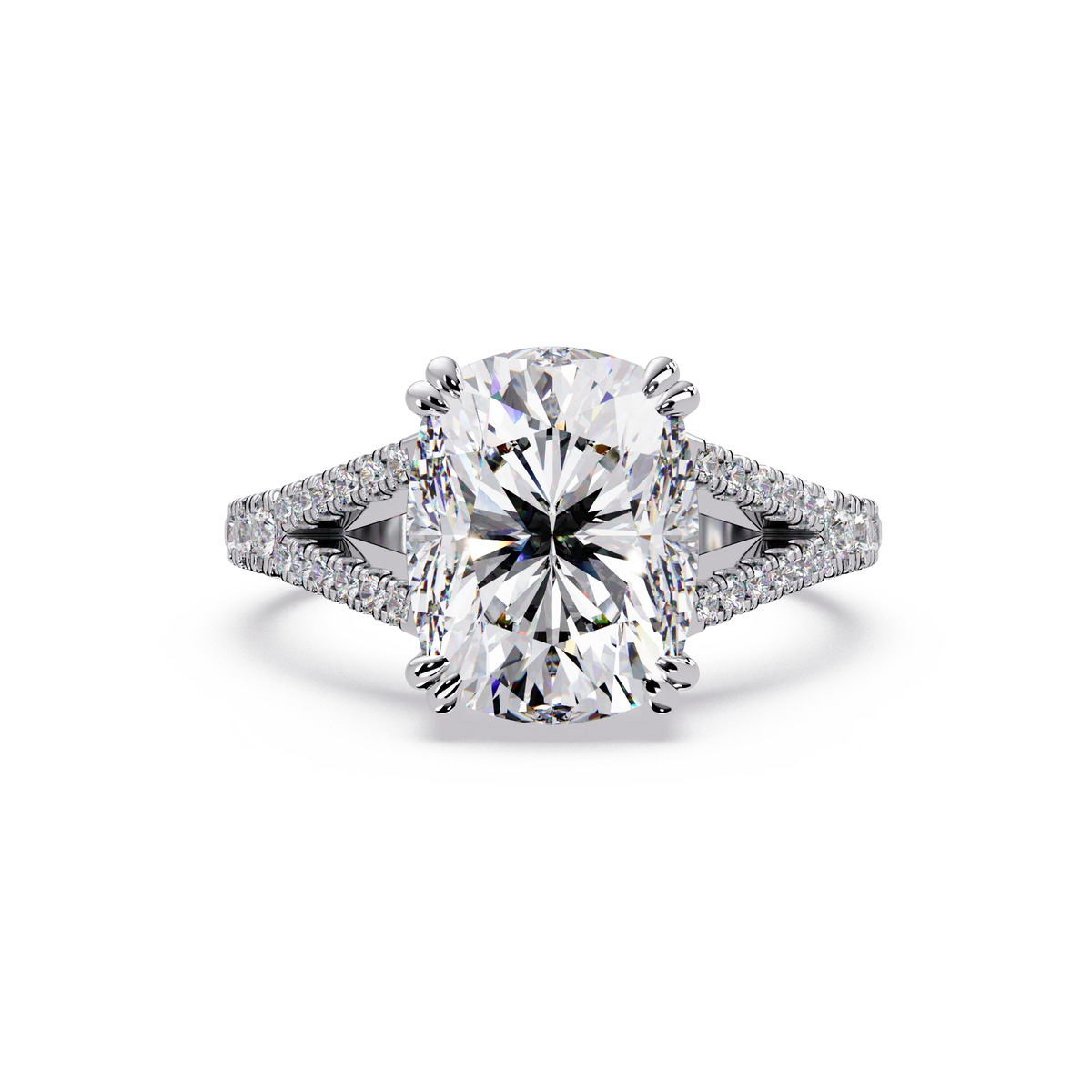 Elongated Cushion Cut Lab Grown Diamond Engagement Ring Solitaire with Double Pavé Split Shank in Rose Gold