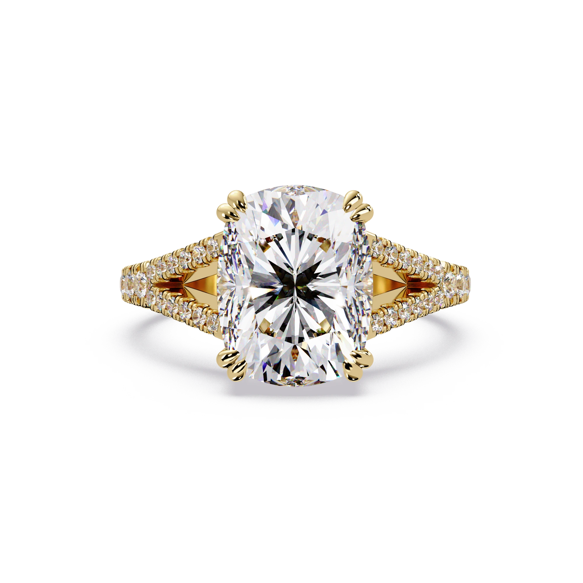 Elongated Cushion Cut Lab Grown Diamond Engagement Ring Solitaire with Double Pavé Split Shank in Rose Gold