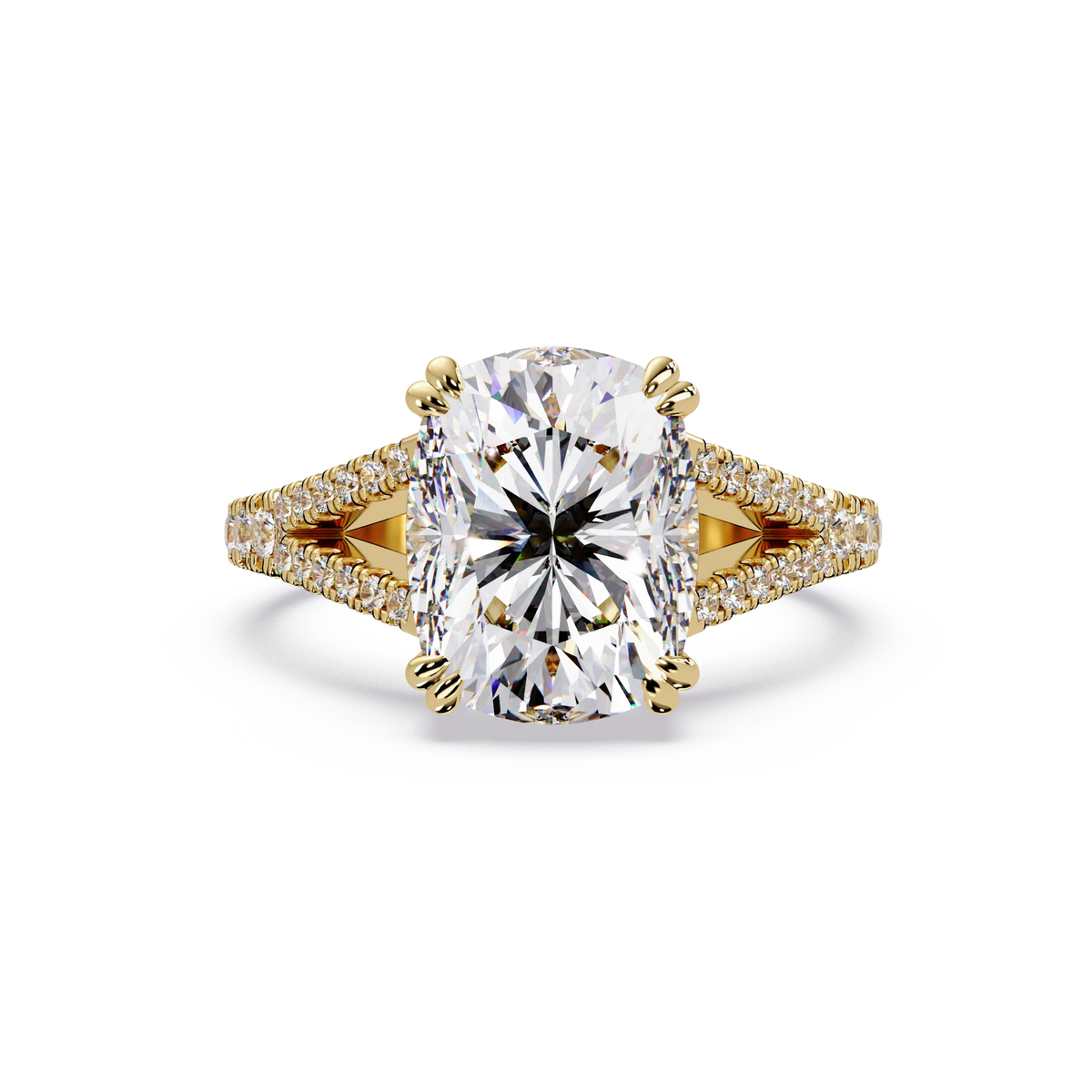 Elongated Cushion Cut Lab Grown Diamond Engagement Ring Solitaire with Double Pavé Split Shank in Rose Gold