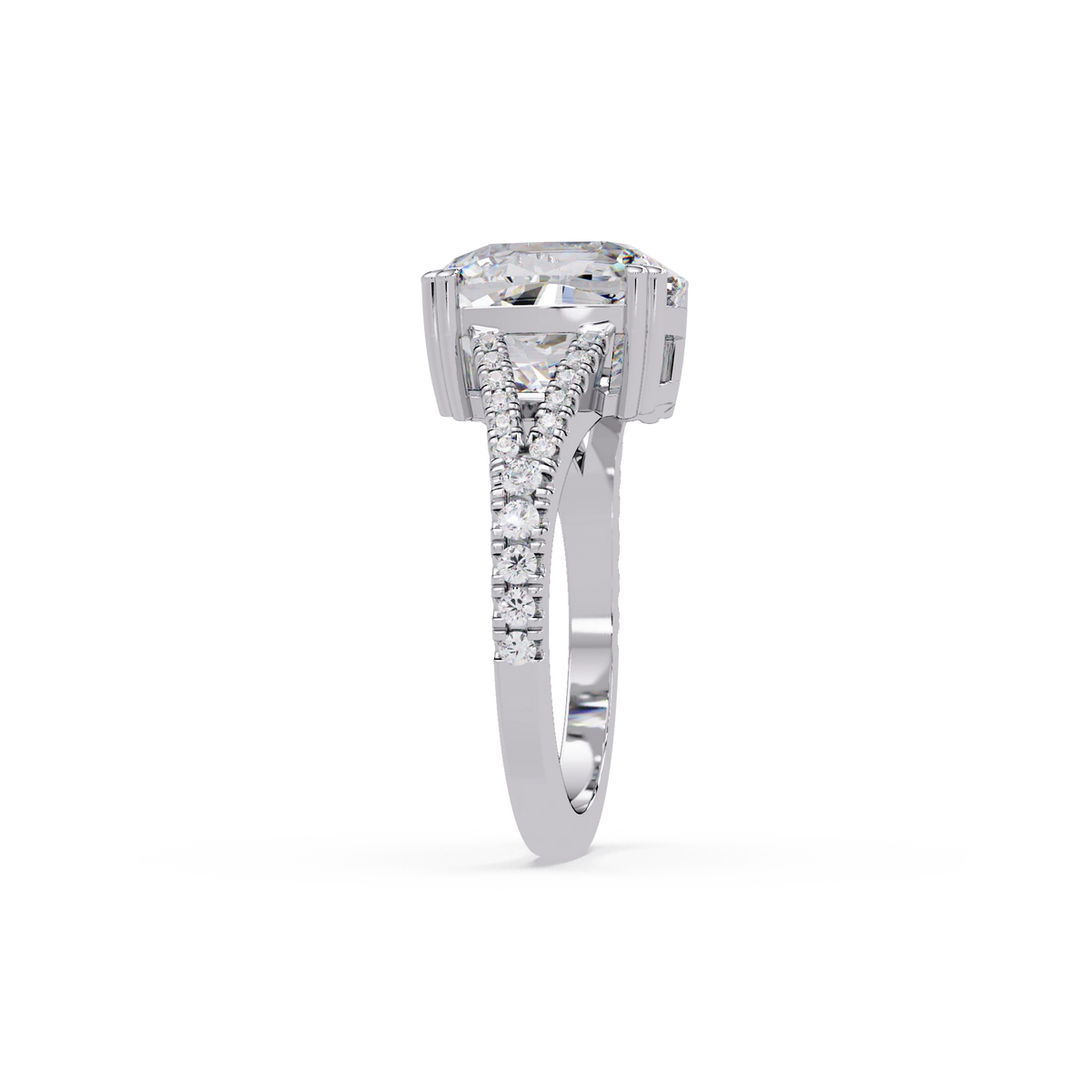 Elongated Cushion Cut Lab Grown Diamond Engagement Ring Solitaire with Double Pavé Split Shank in Rose Gold