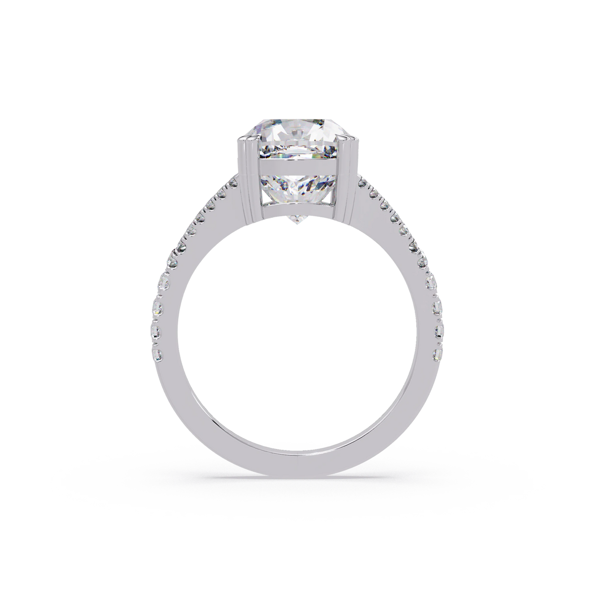 Elongated Cushion Cut Lab Grown Diamond Engagement Ring Solitaire with Double Pavé Split Shank in Rose Gold