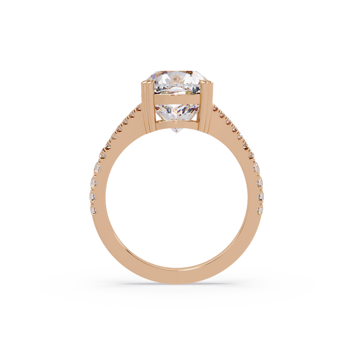 Elongated Cushion Cut Lab Grown Diamond Engagement Ring Solitaire with Double Pavé Split Shank in Rose Gold