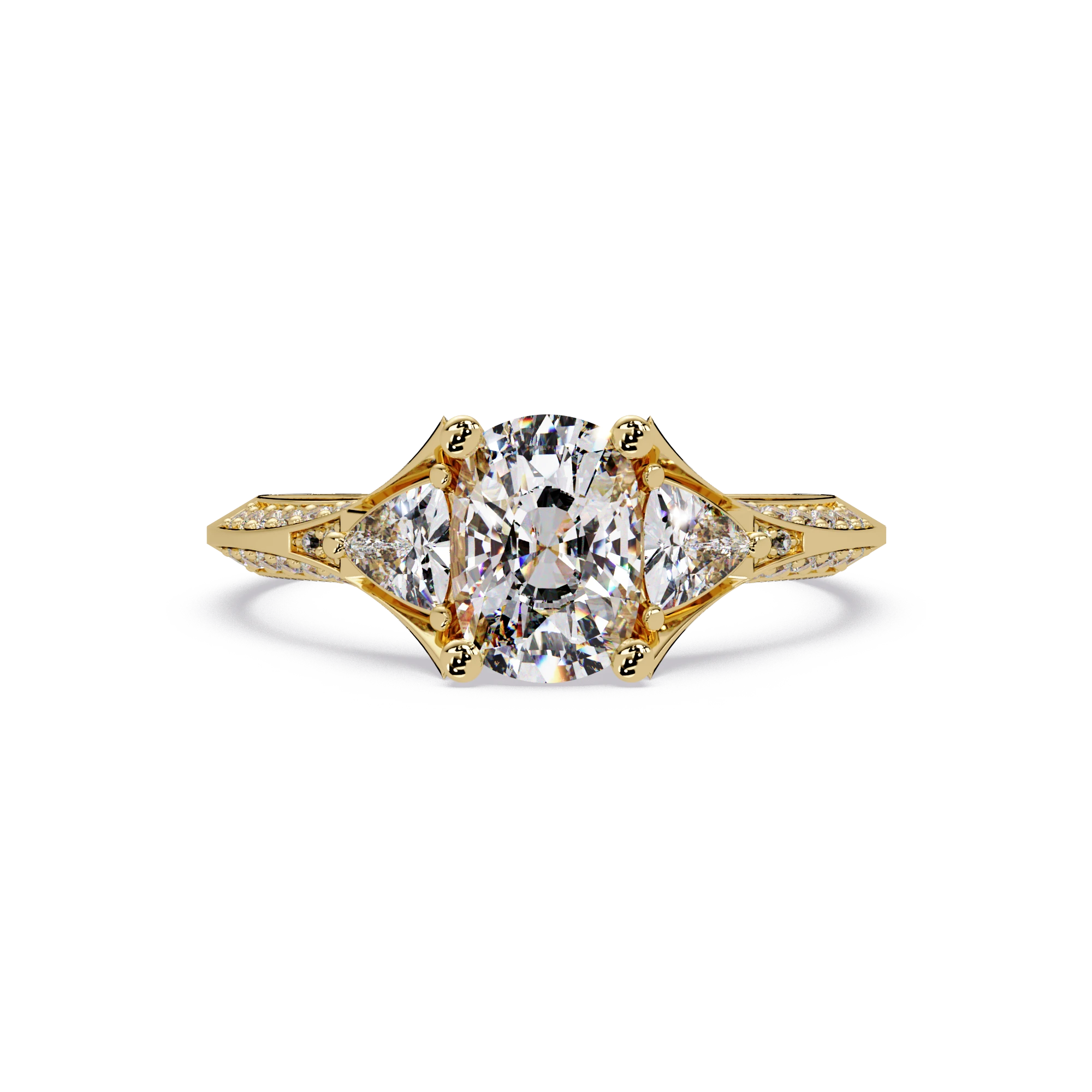 Lab Grown Diamond Engagement Ring Oval Center with Trillion Side Stones & Pavé Split Shank