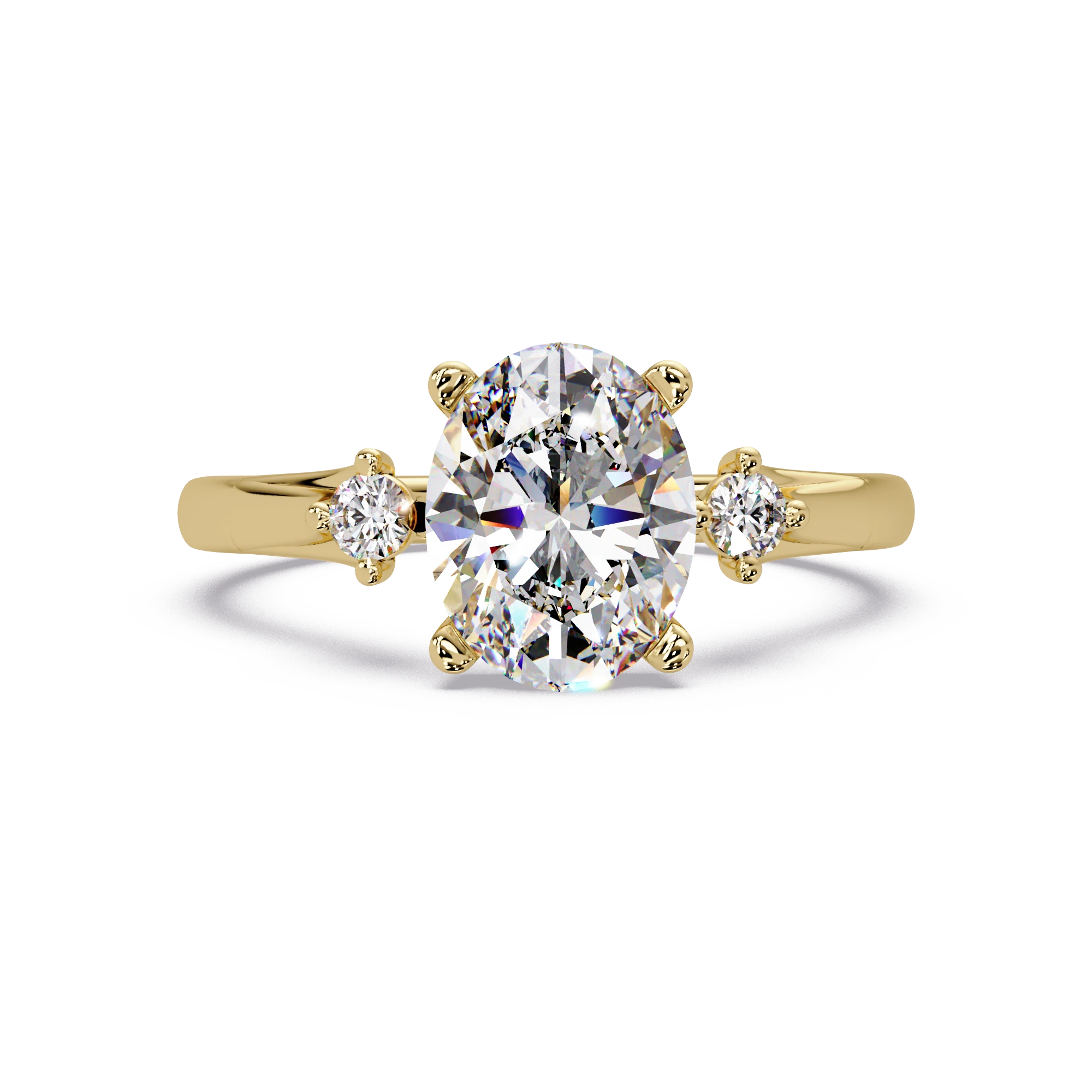 Oval Lab Grown Diamond Engagement Ring Classic Three Stone Gold Solitaire Ring