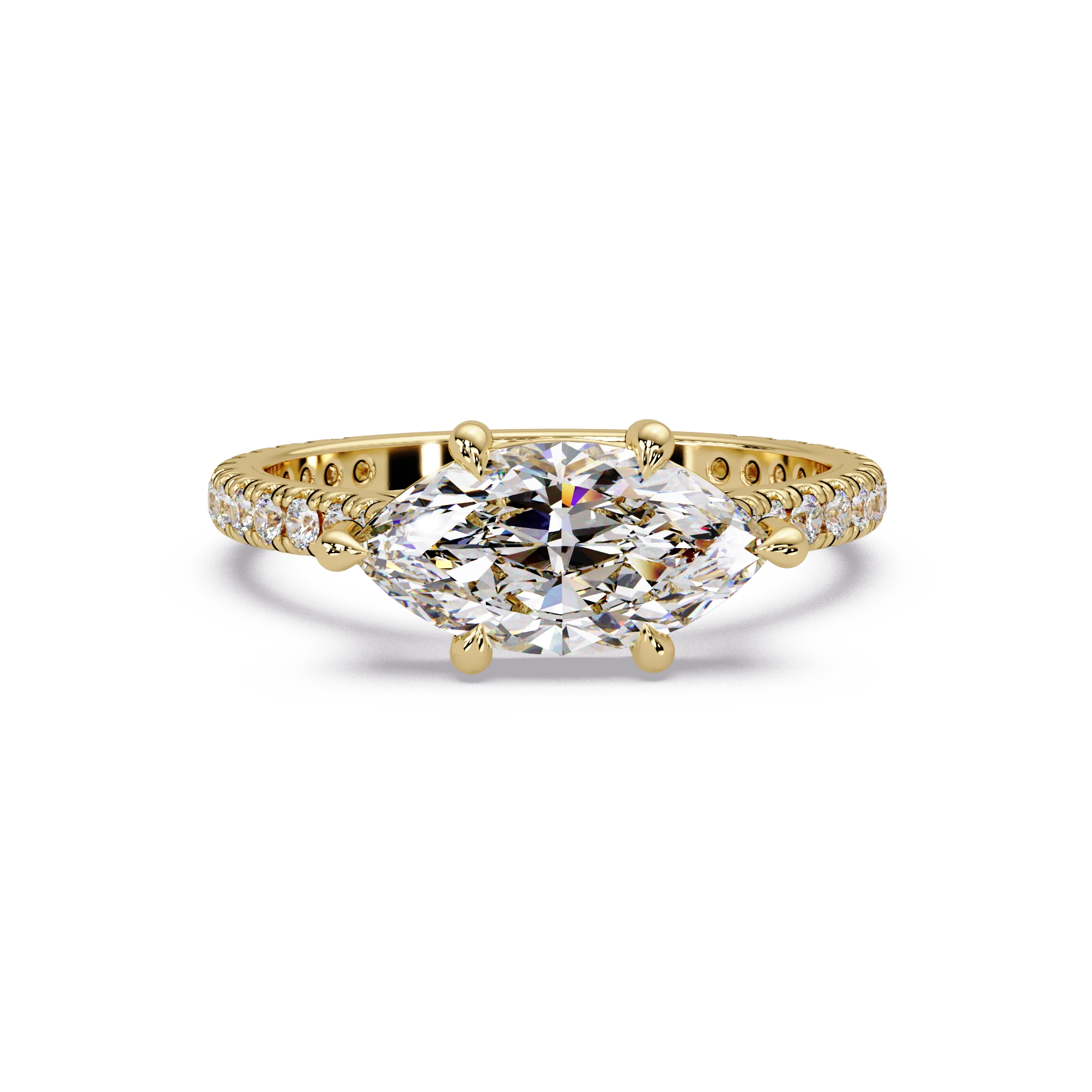 Marquise Lab Grown Diamond Engagement Ring Pave Halo Band Gold Solitaire Ring