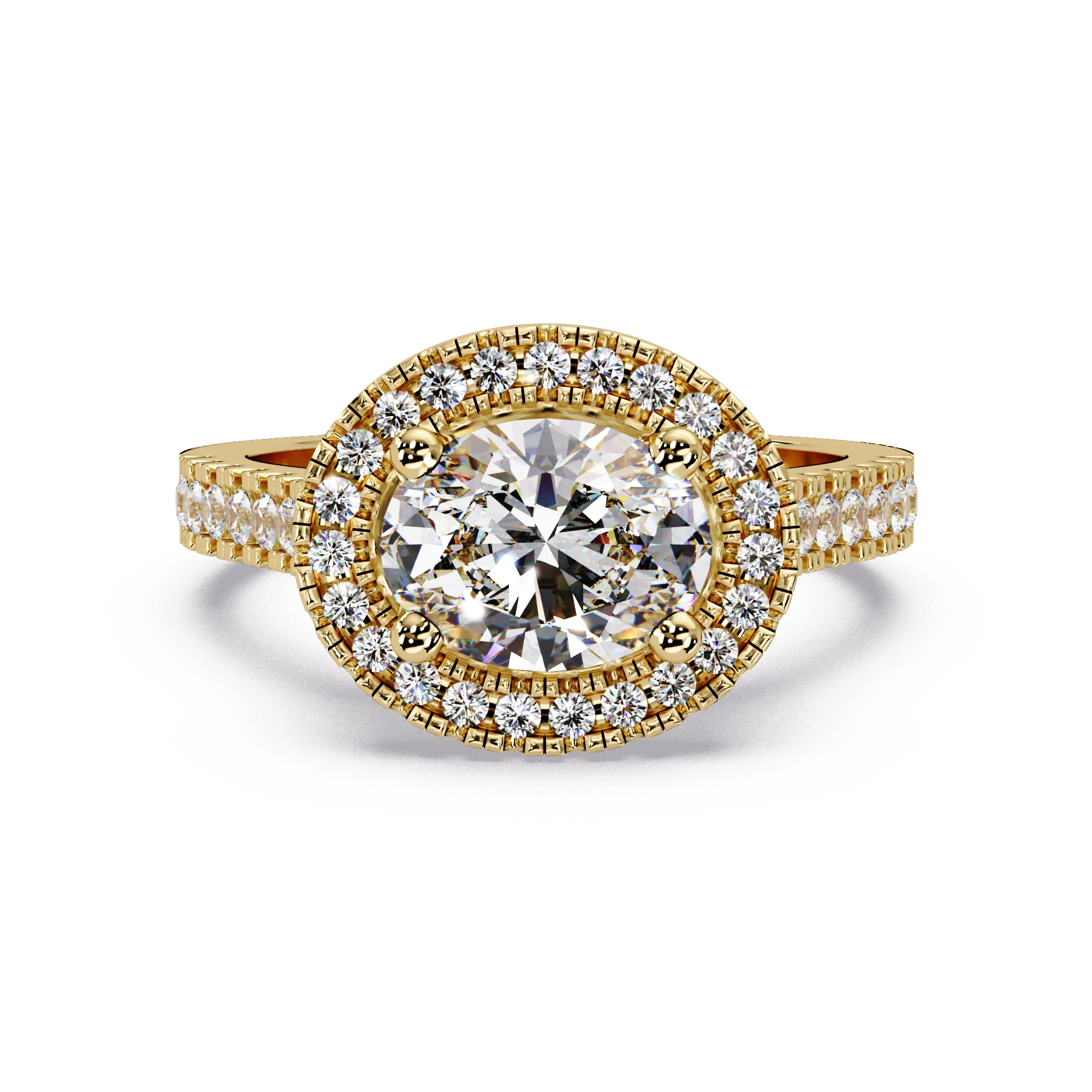Oval Lab Grown Diamond Engagement Ring Double Halo Pave Gold Bridal Ring