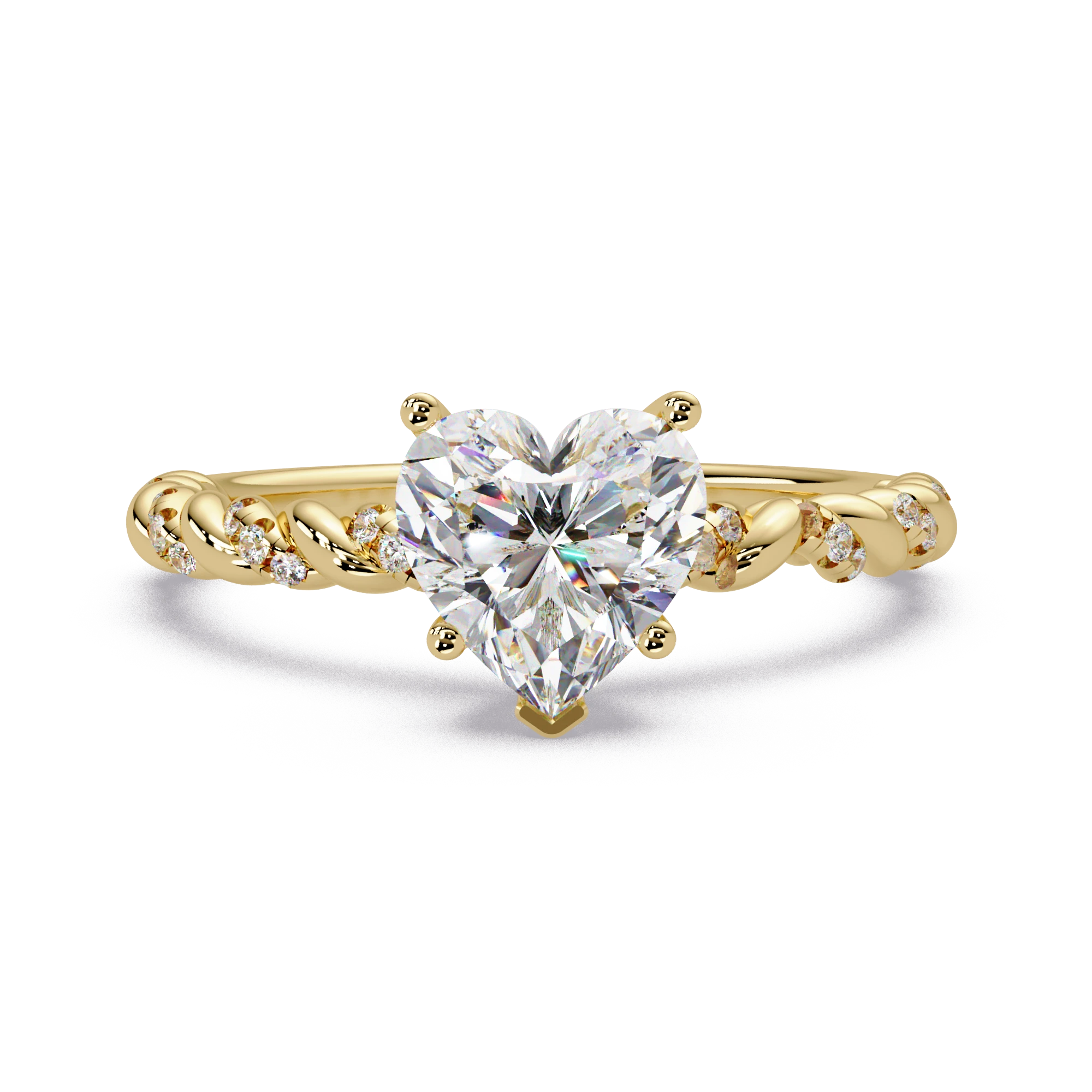 Heart Shaped Lab Grown Diamond Engagement Ring Twisted Vine Pavé Gold Romantic Ring