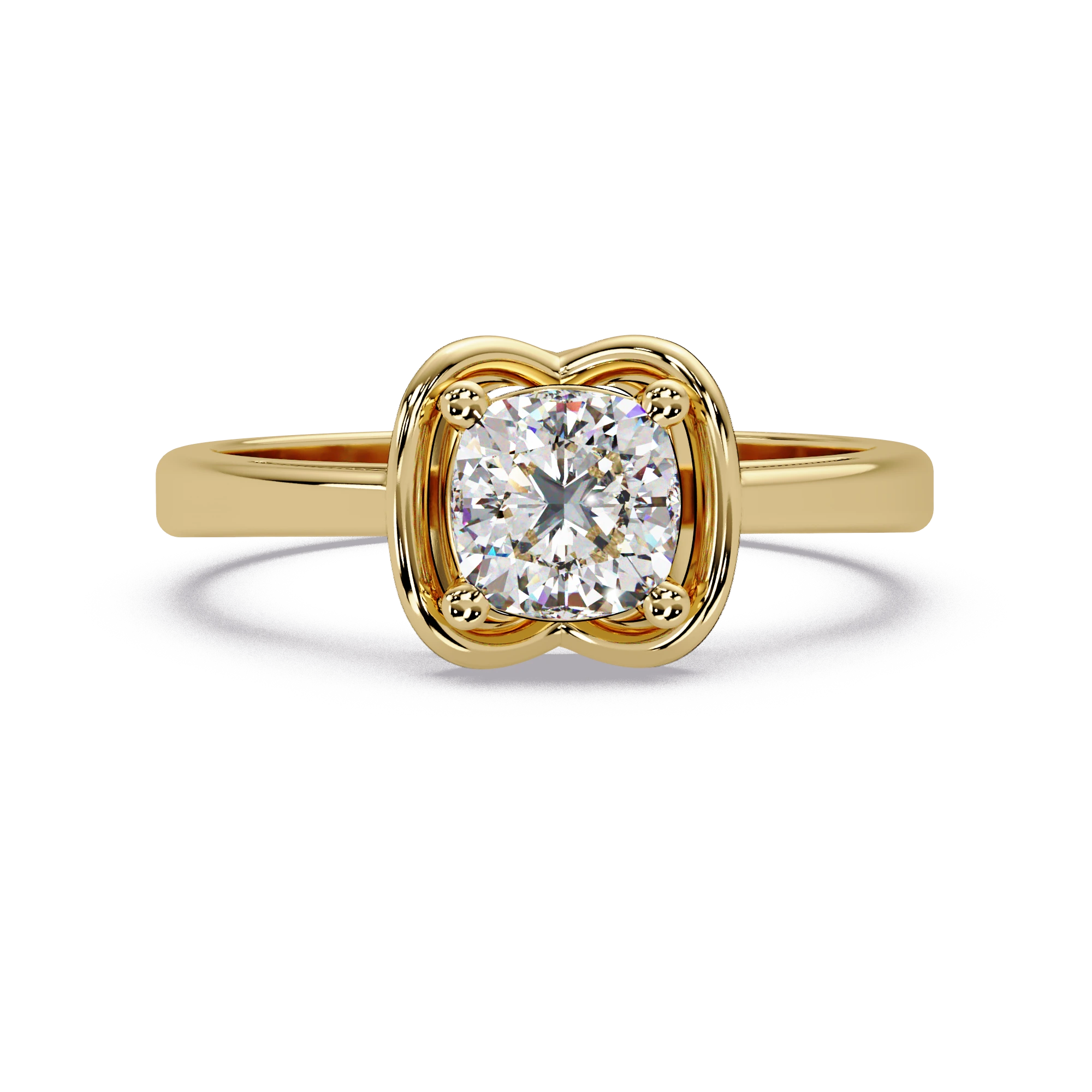 Cushion Cut Lab Grown Diamond Engagement Ring Sculptural Bezel Inspired Gold Solitaire Ring