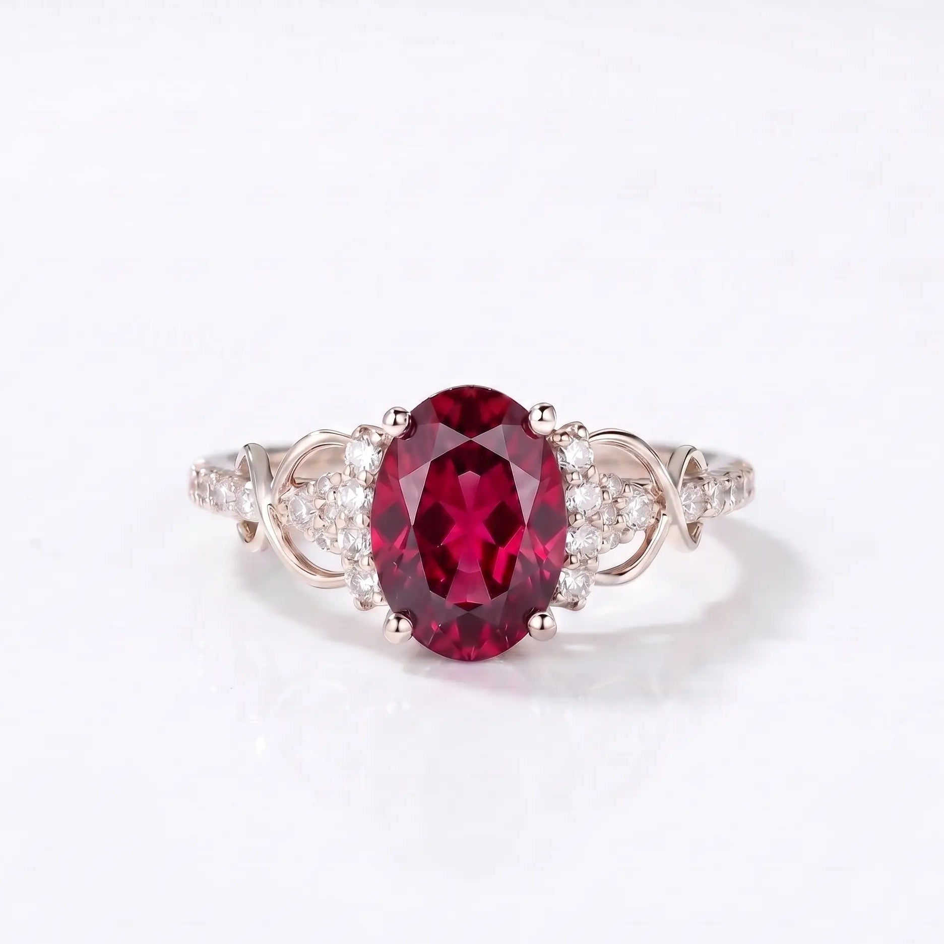 Luxury Oval Red Ruby Engagement Ring with Vintage-Inspired Setting