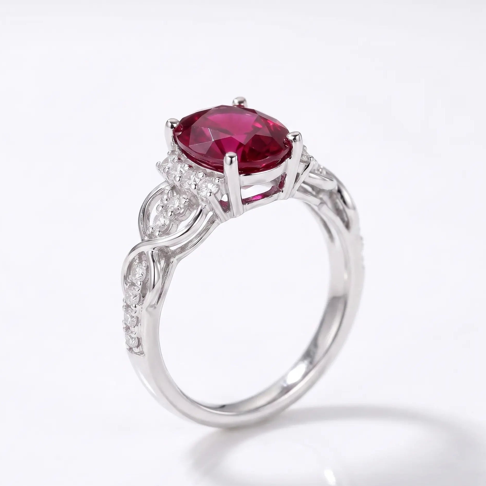 Luxury Oval Red Ruby Engagement Ring with Vintage-Inspired Setting
